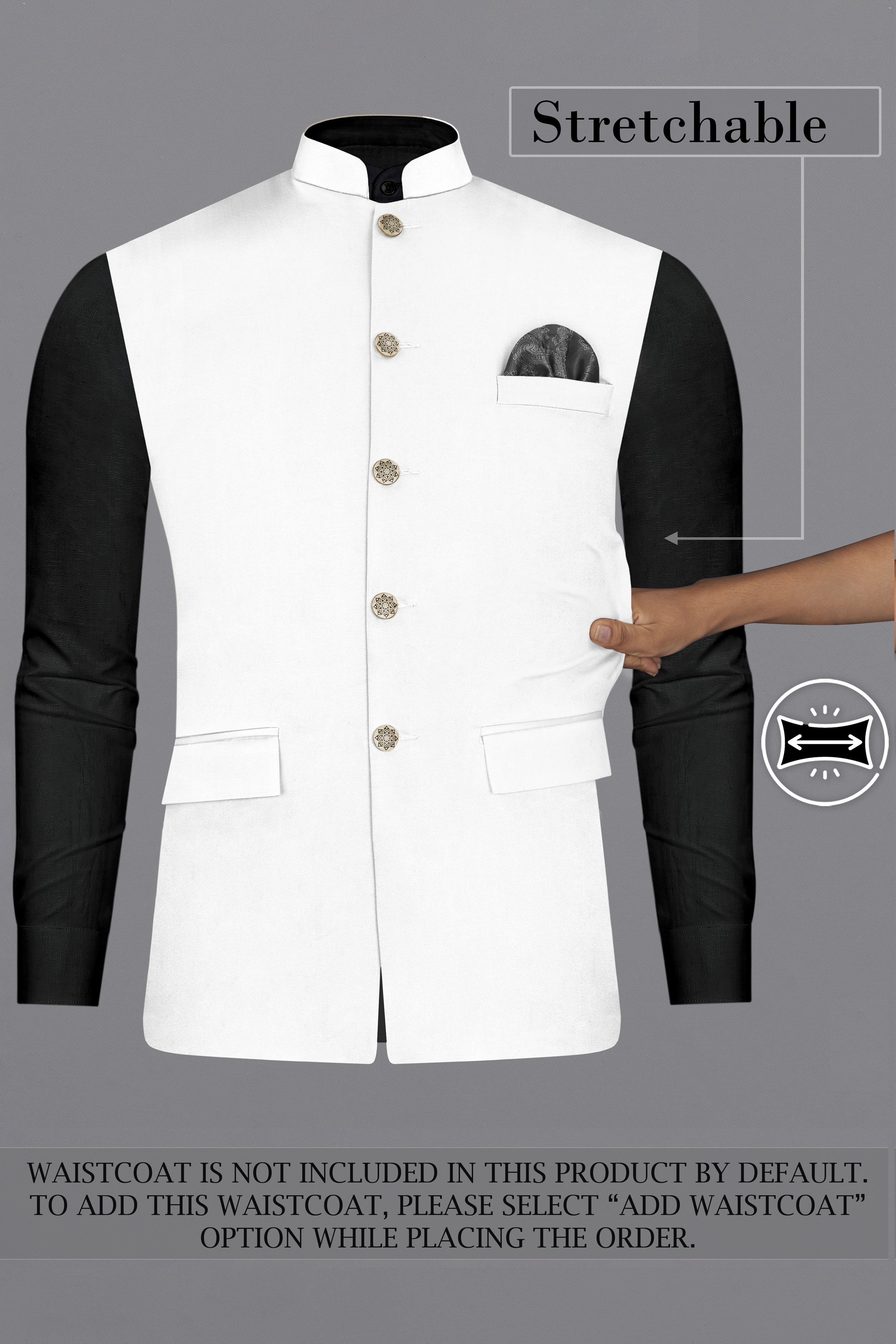 Bright White Cross Placket Stretchable Premium Cotton Bandhgala Traveler Suit