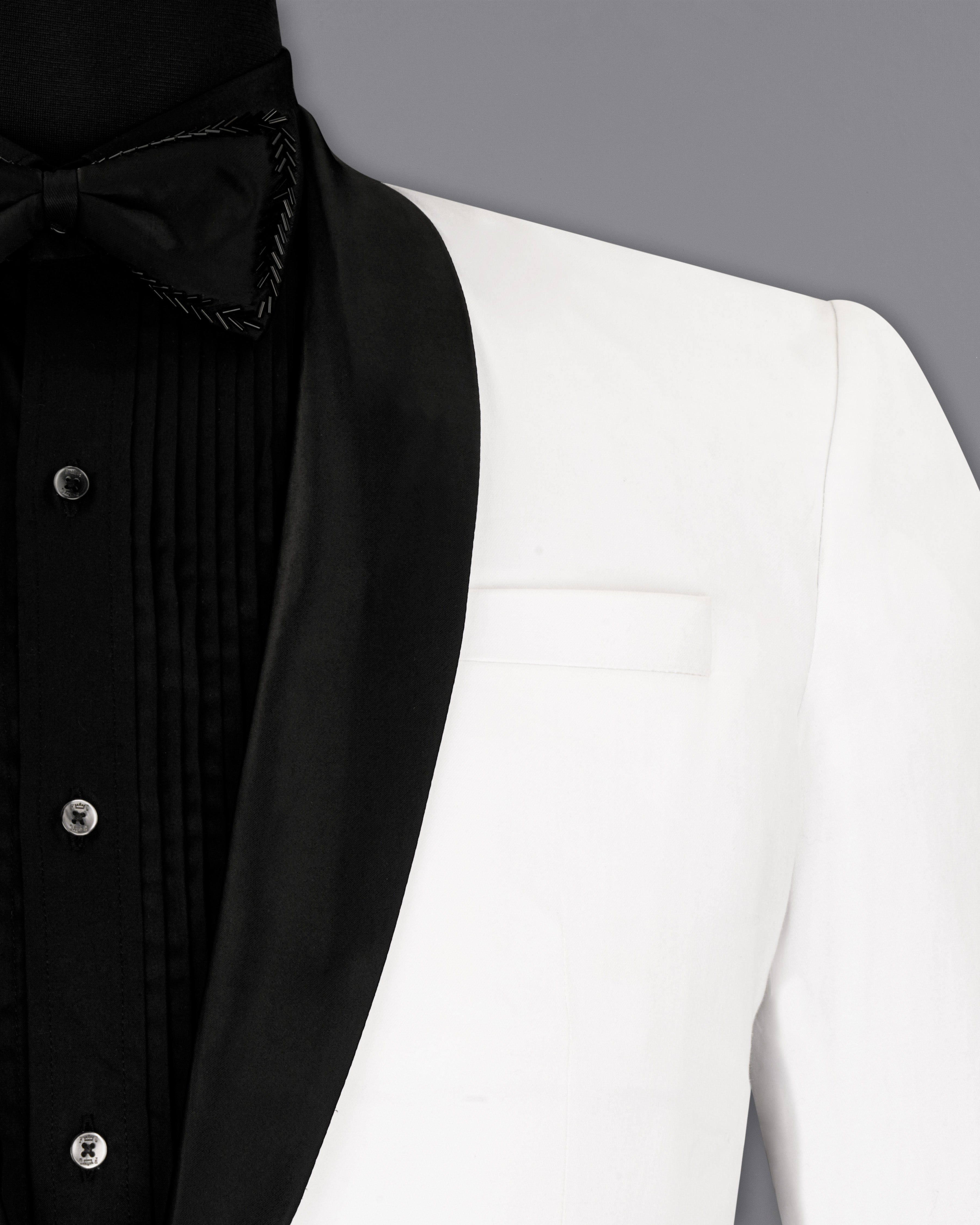 Bright White Stretchable Premium Cotton Tuxedo Traveler Suit