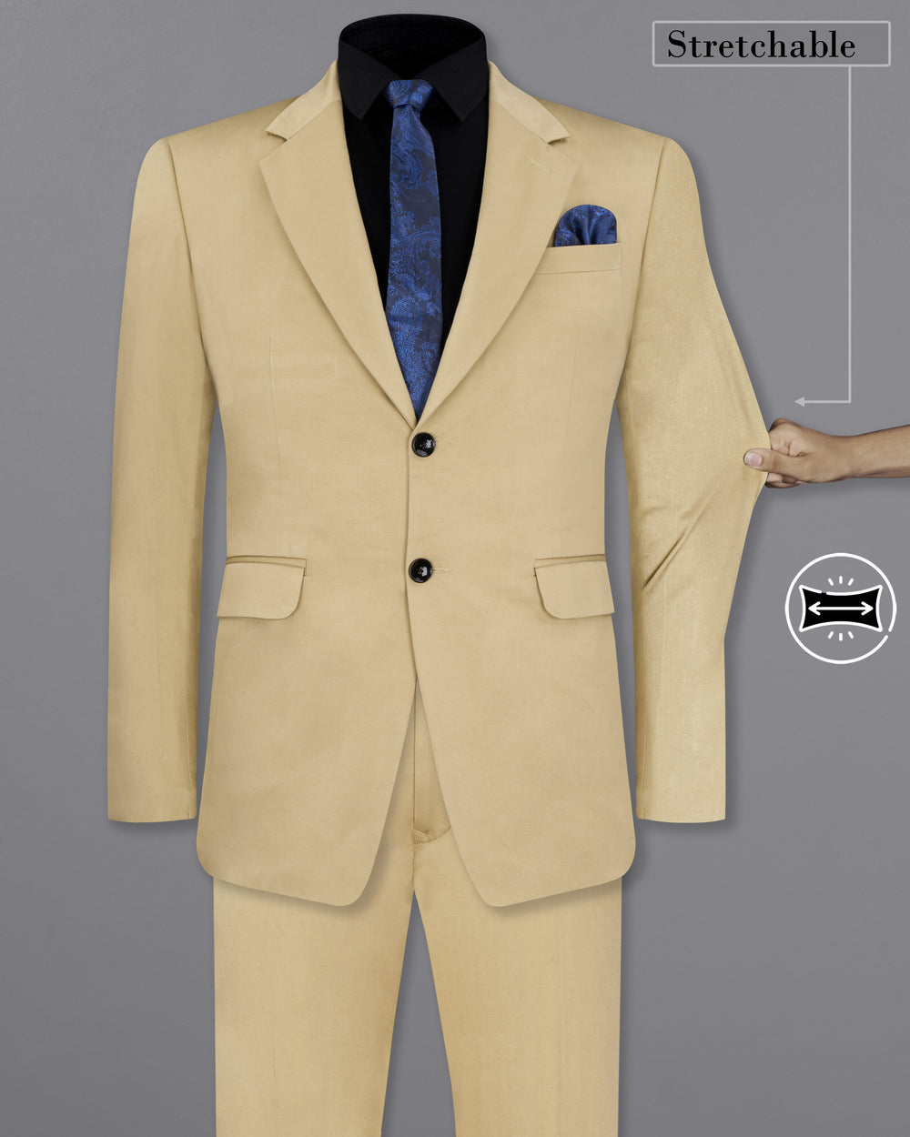 PAVLOVA CREAM SOLID PREMIUM COTTON STRETCHABLE TRAVELER SUIT