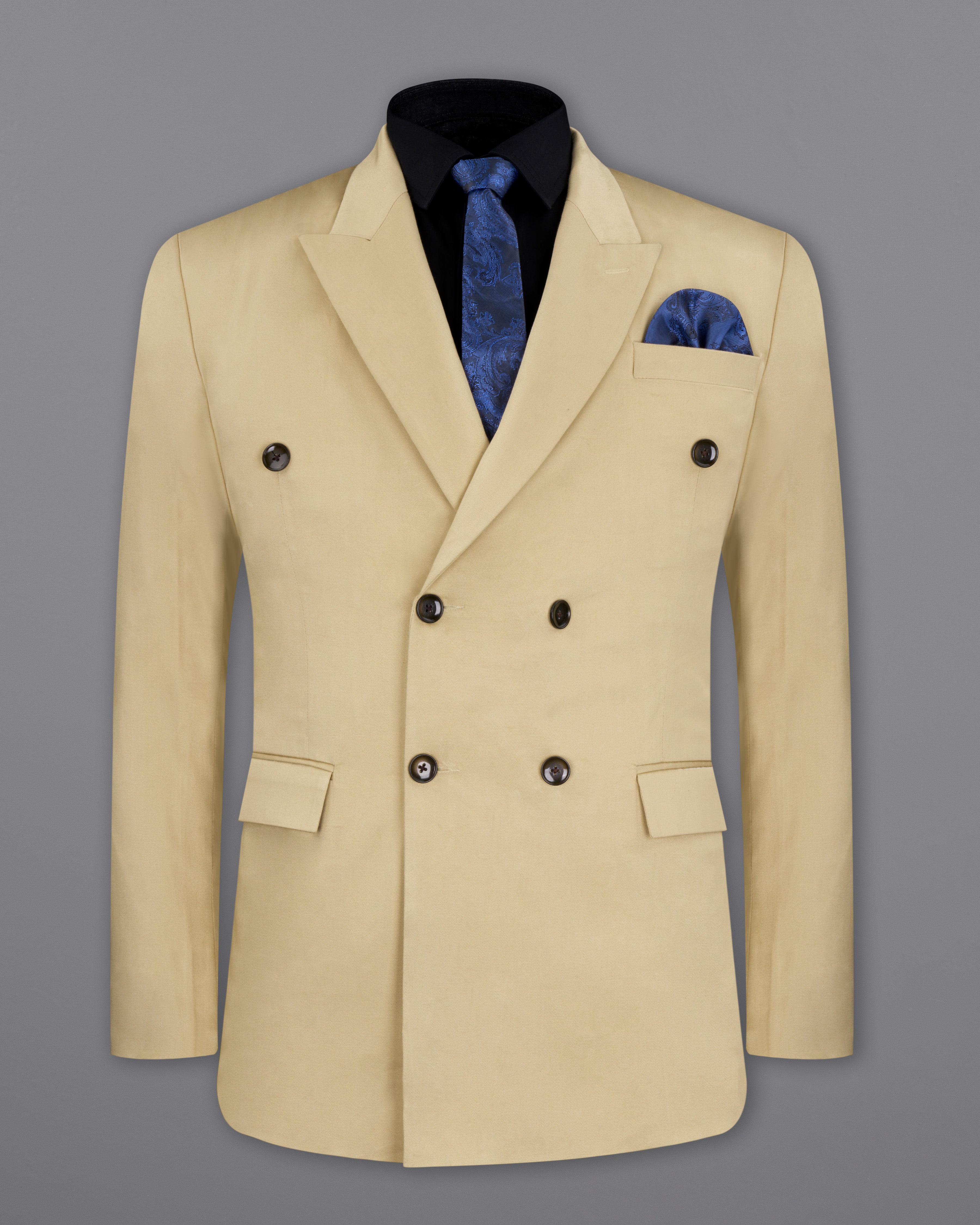 Pavlova Cream Plain-Solid Premium Cotton Double Breasted Suit For Men.