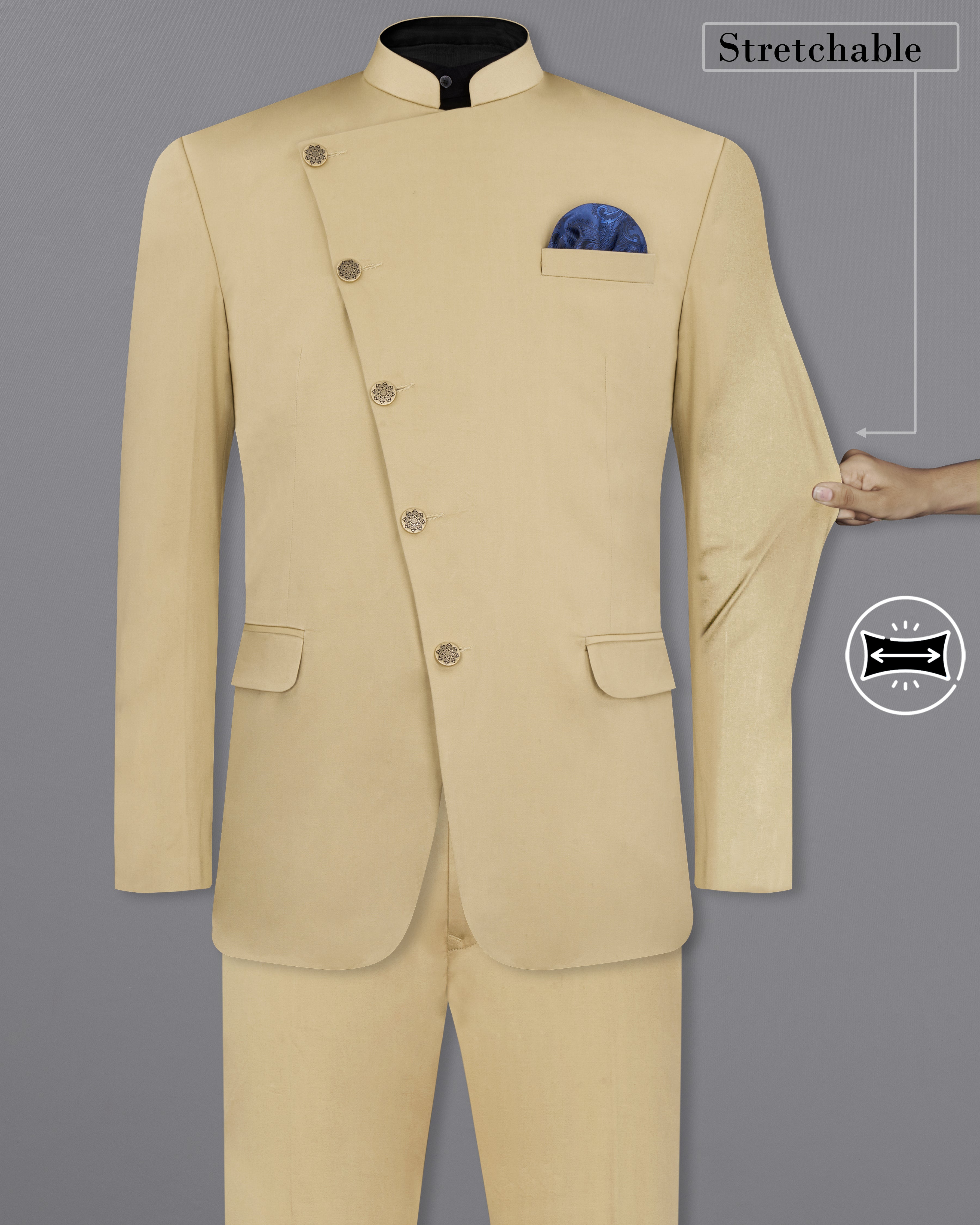 Three Piece Golden Textured Formal Suit - Bonto