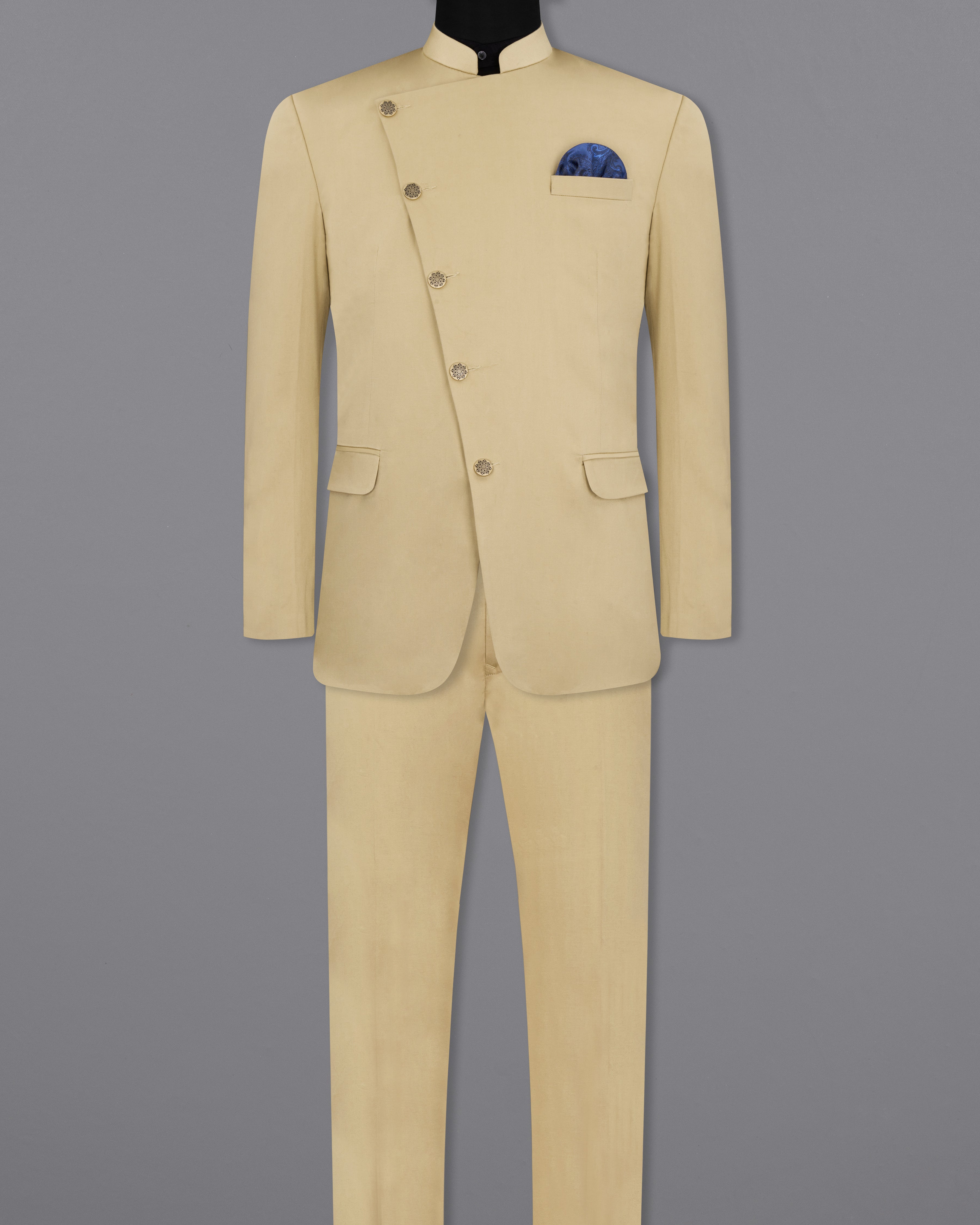 Beige and Brown color Brocade fabric Jodhpuri Suit : 1717591