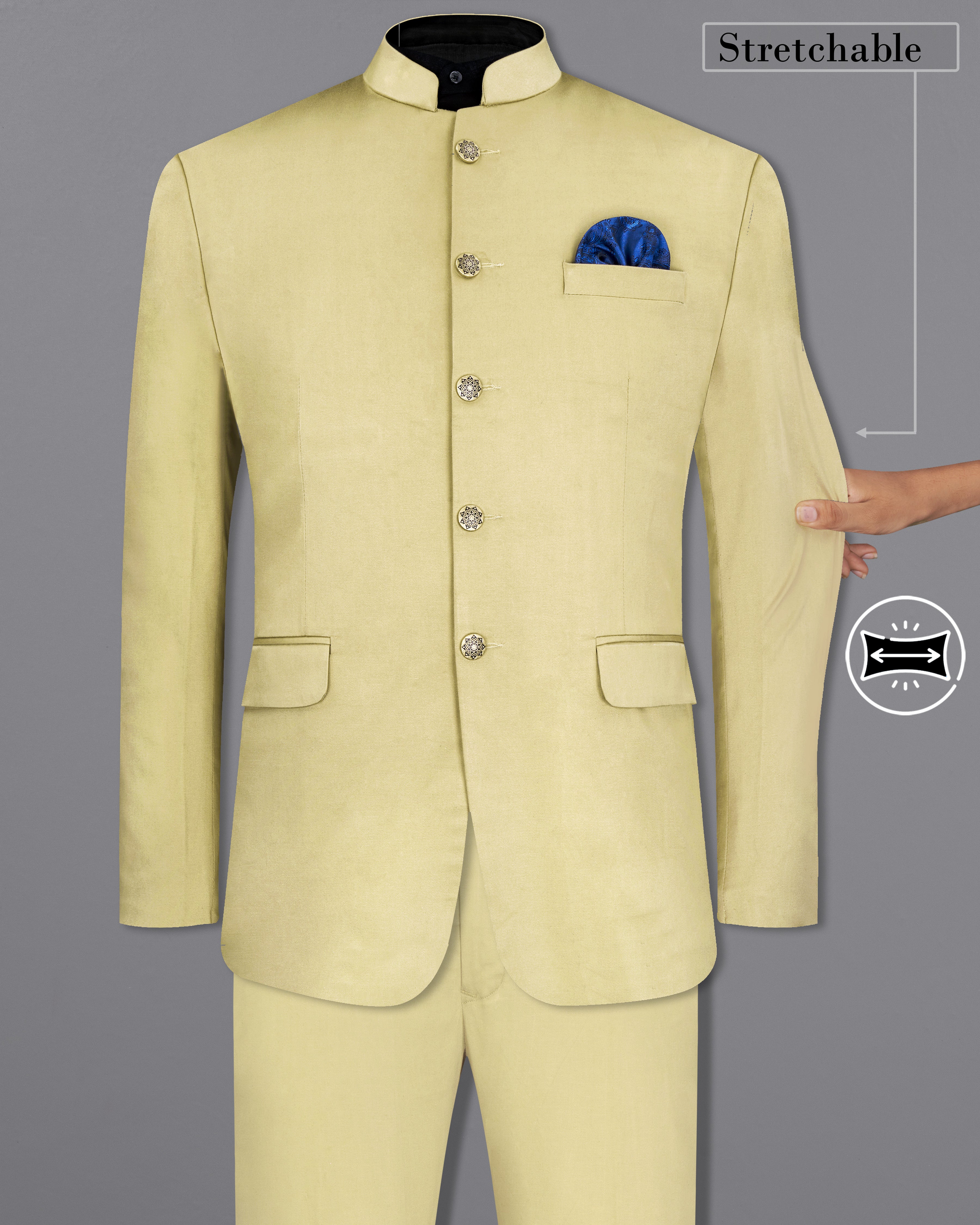 Sisal Cream Plain-Solid Premium Cotton Bandhgala/Jodhpuri Suits for Men.