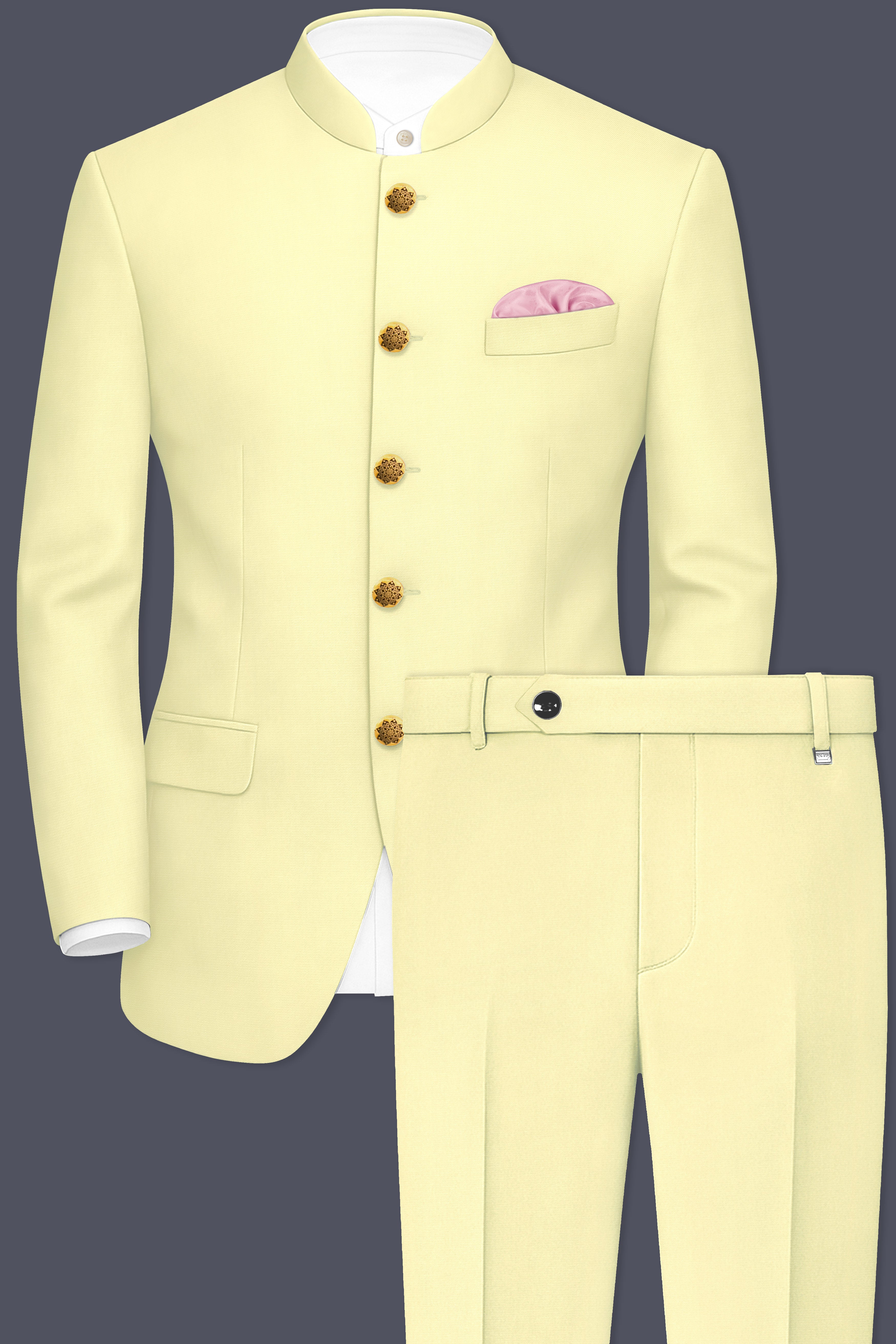 Maize Cream Stretchable Bandhgala Premium Cotton Traveler Suit