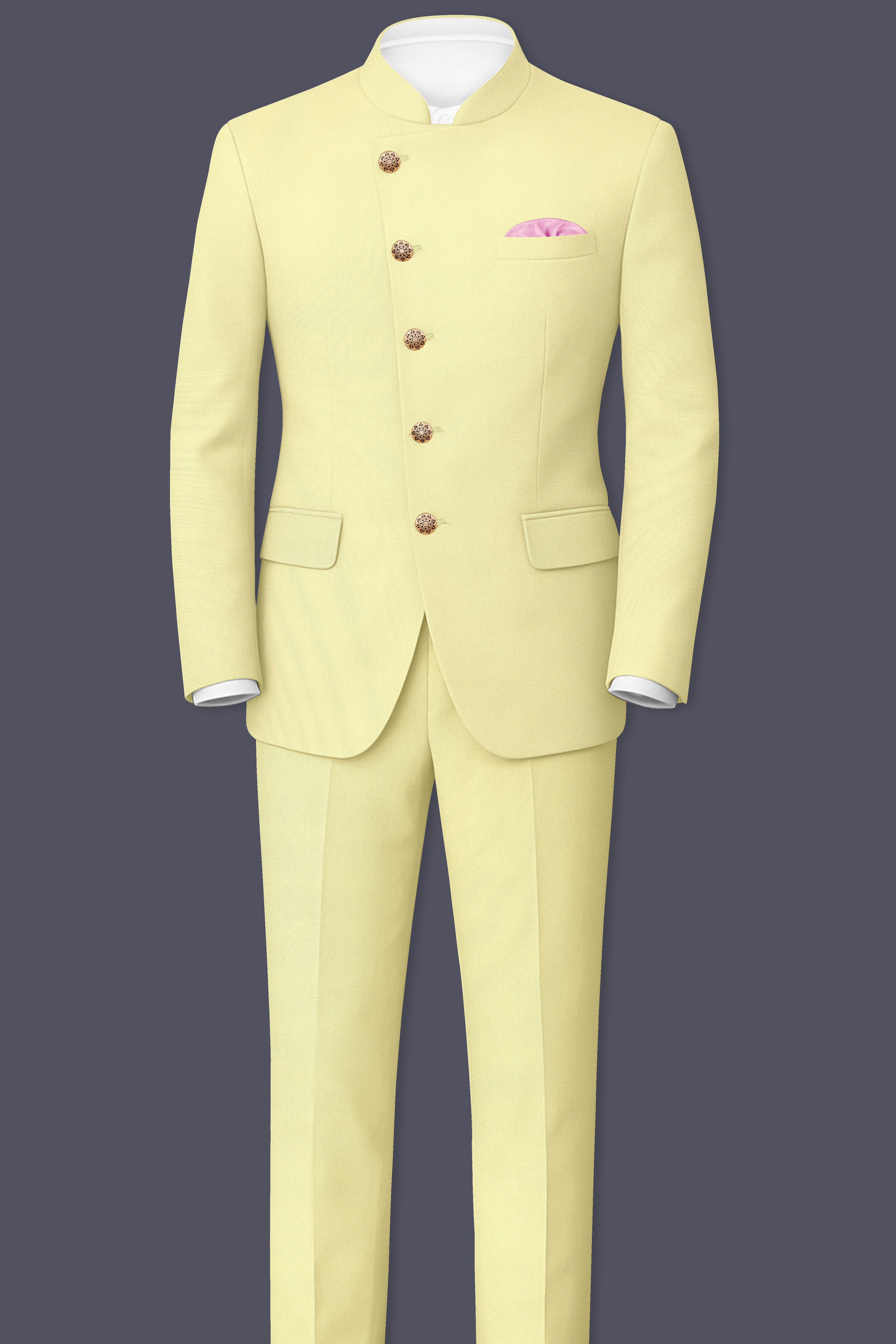 Maize Cream Cross Placket Bandhgala Premium Cotton Stretchable Traveler Suit