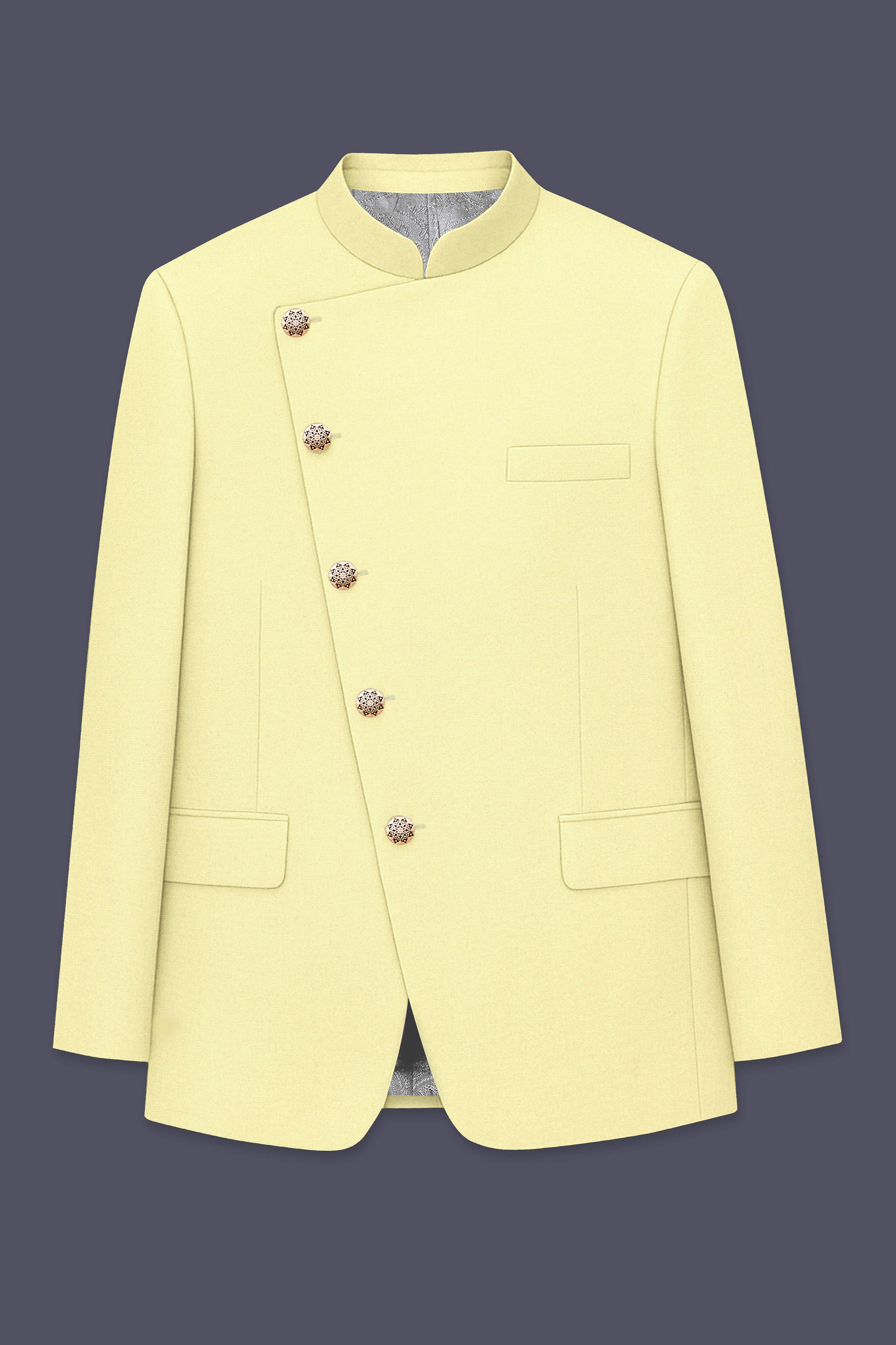 Maize Cream Cross Placket Bandhgala Premium Cotton Stretchable Traveler Suit