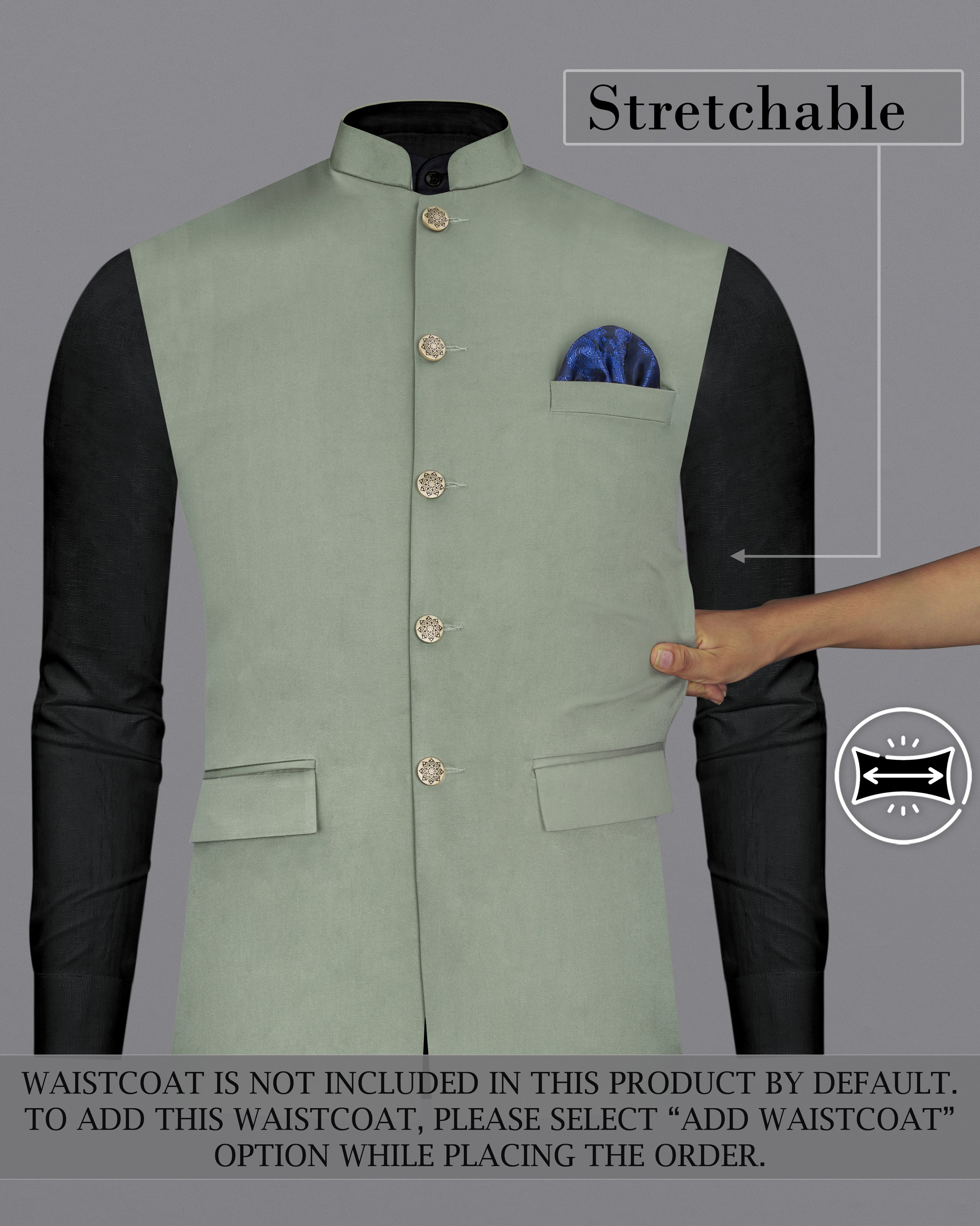 Granite Green Bandhgala Premium Cotton Stretchable Traveler Suit