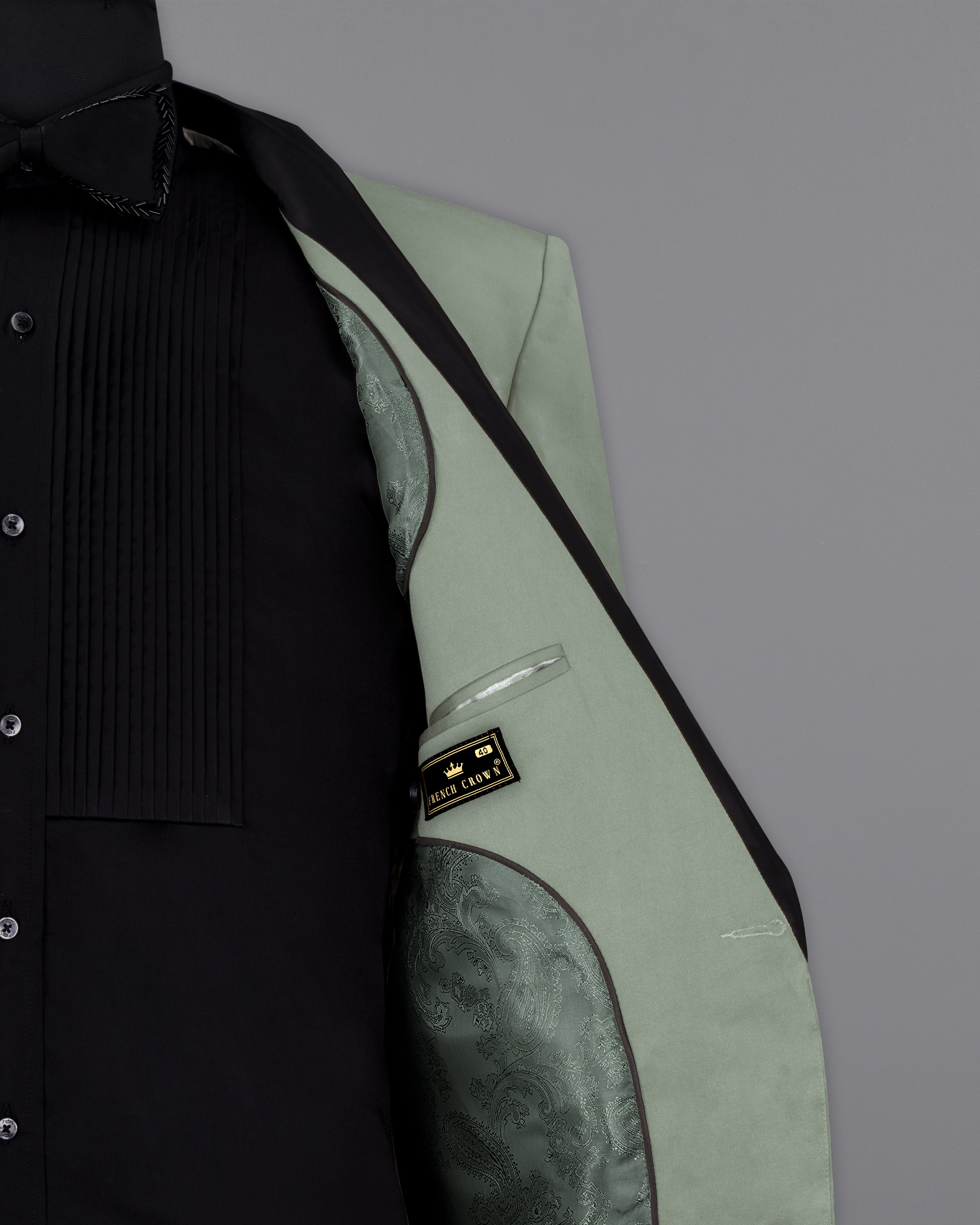 Granite Green Tuxedo With Black Lapel Premium Cotton Stretchable Traveler Suit