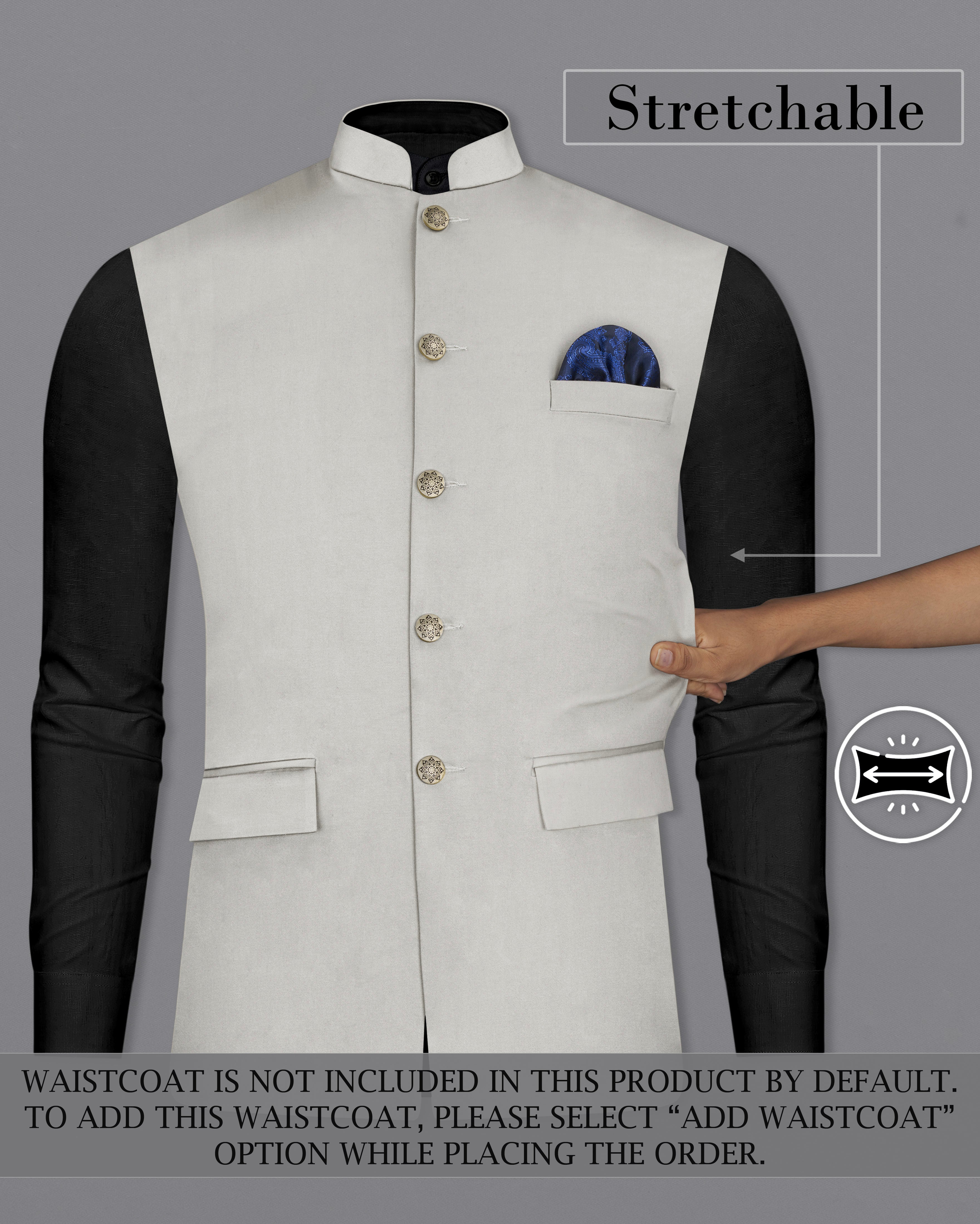 Sisal Light Gray Cross Placket Bandhgala Premium Cotton Stretchable Traveler Suit