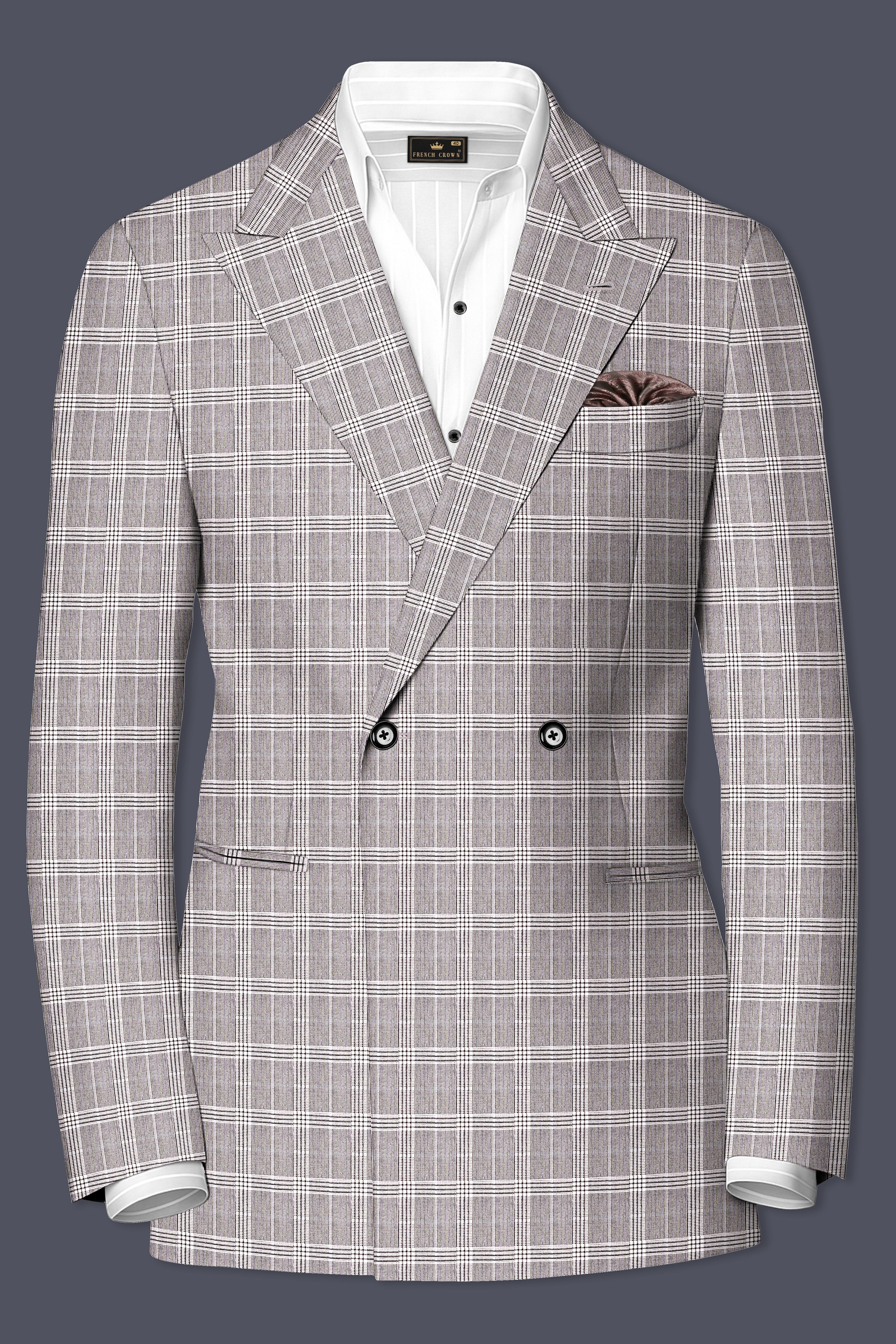 Bronco Gray and White Plaid Double Breasted Suit