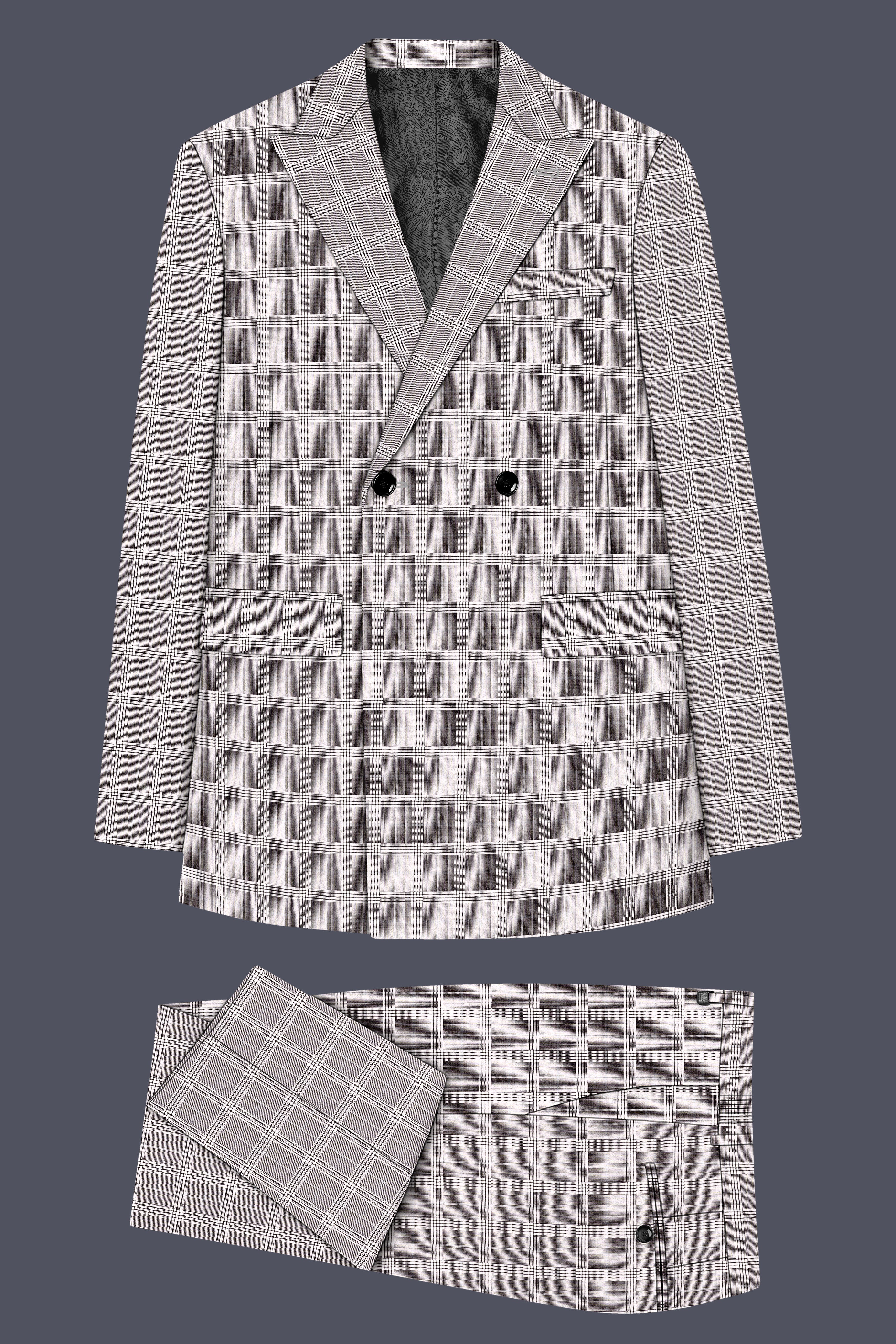 Bronco Gray and White Plaid Double Breasted Suit
