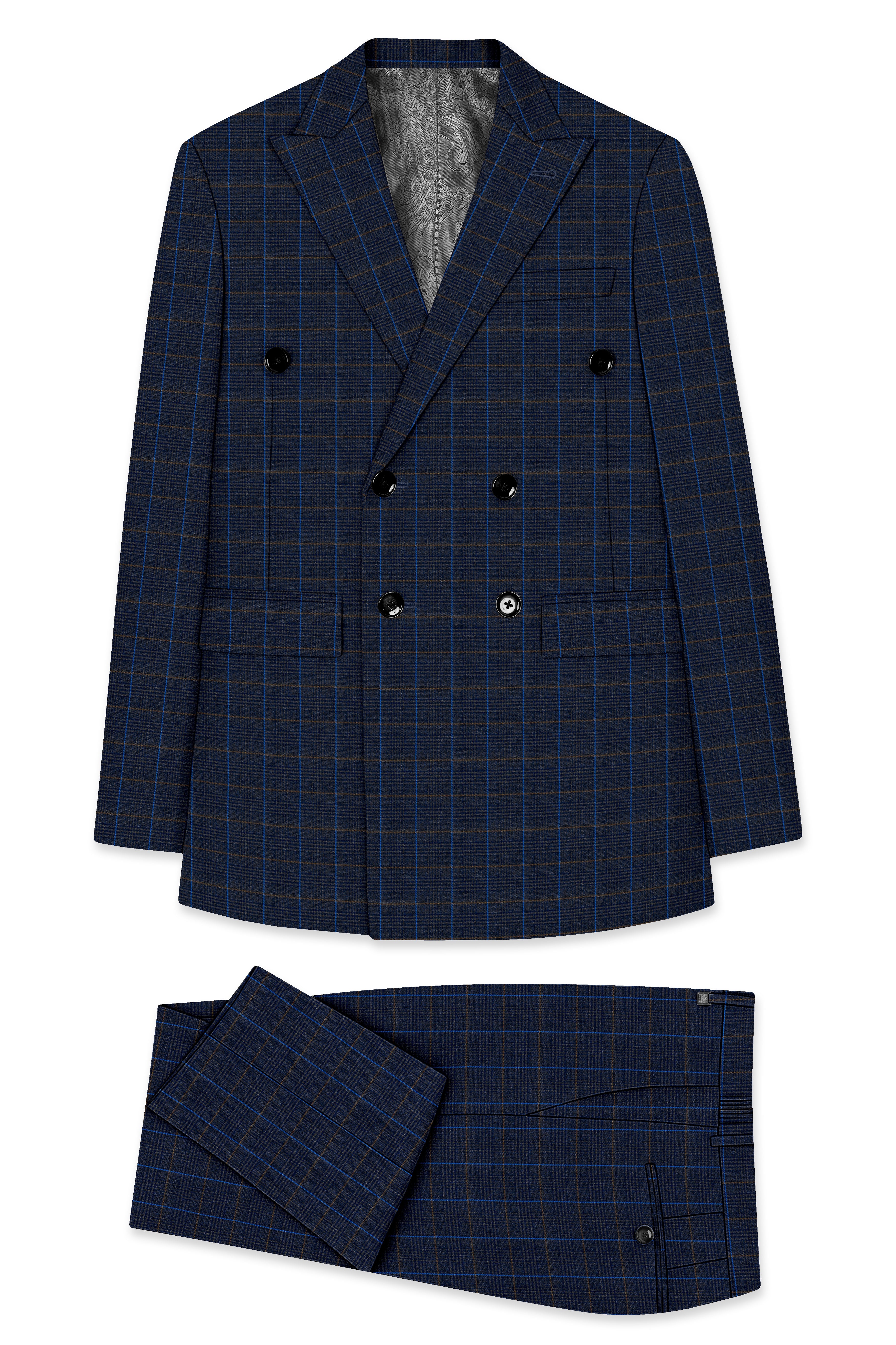 Iridium Dark Gray Windowpane Double Breaste Suit