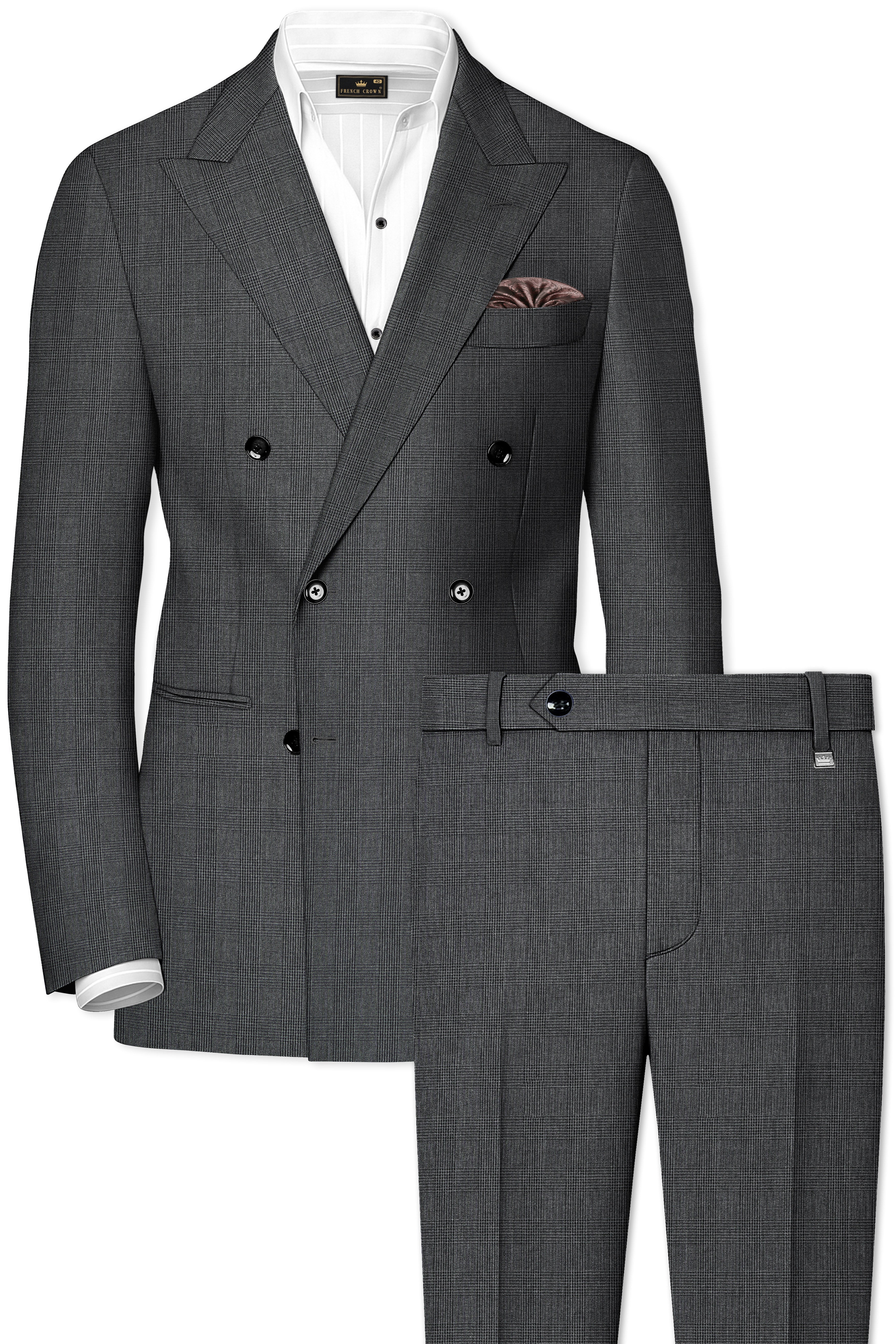 Tundora Dark Gray Subtle Plaid Double-Breasted Suit