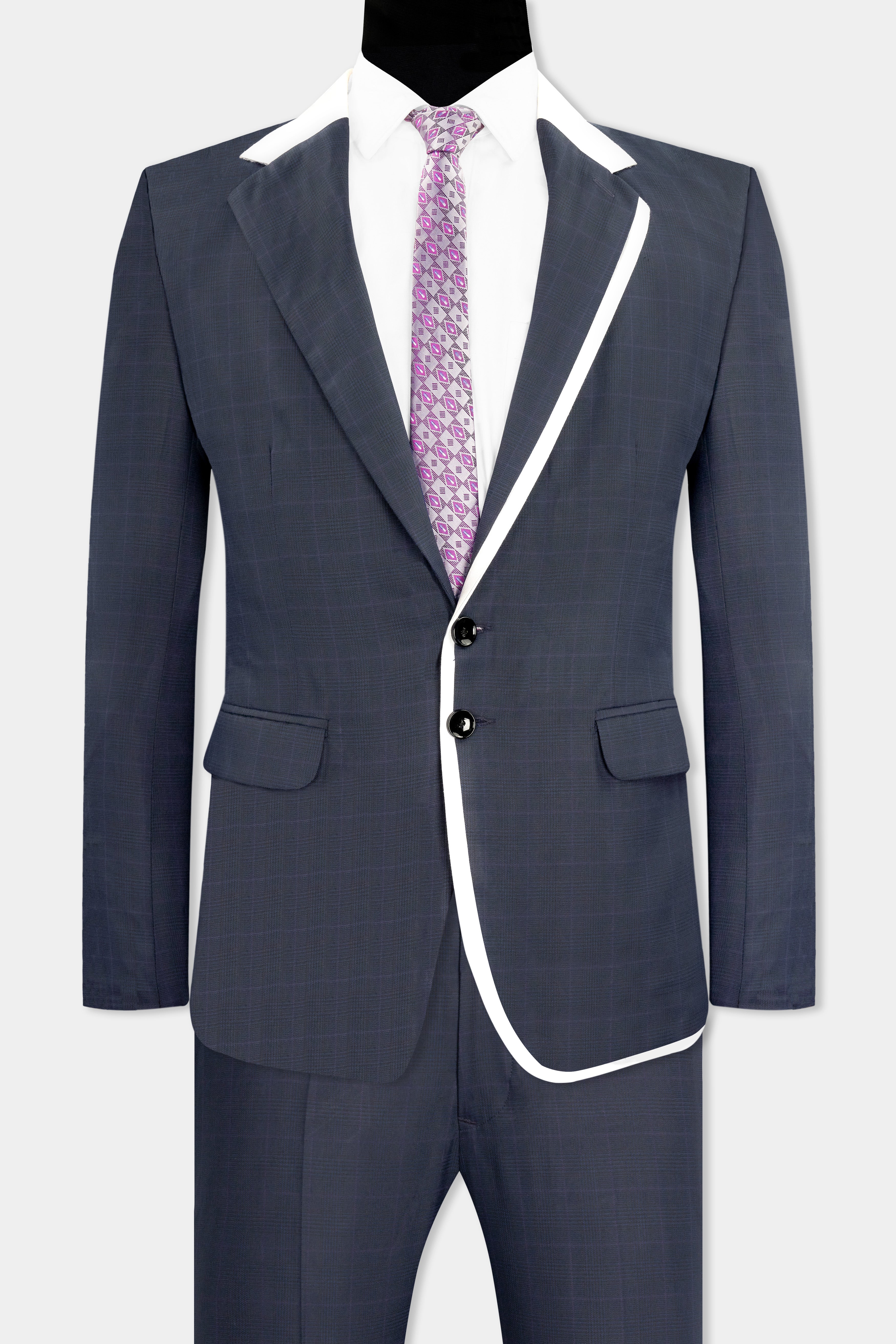 Baltic Blue with White Piping Work and Checkered Wool Rich Designer Suit ST2737-SB-D84-36, ST2737-SB-D84-38, ST2737-SB-D84-40, ST2737-SB-D84-42, ST2737-SB-D84-44, ST2737-SB-D84-46, ST2737-SB-D84-48, ST2737-SB-D84-50, ST2737-SB-D84-52, ST2737-SB-D84-54, ST2737-SB-D84-56, ST2737-SB-D84-58, ST2737-SB-D84-60