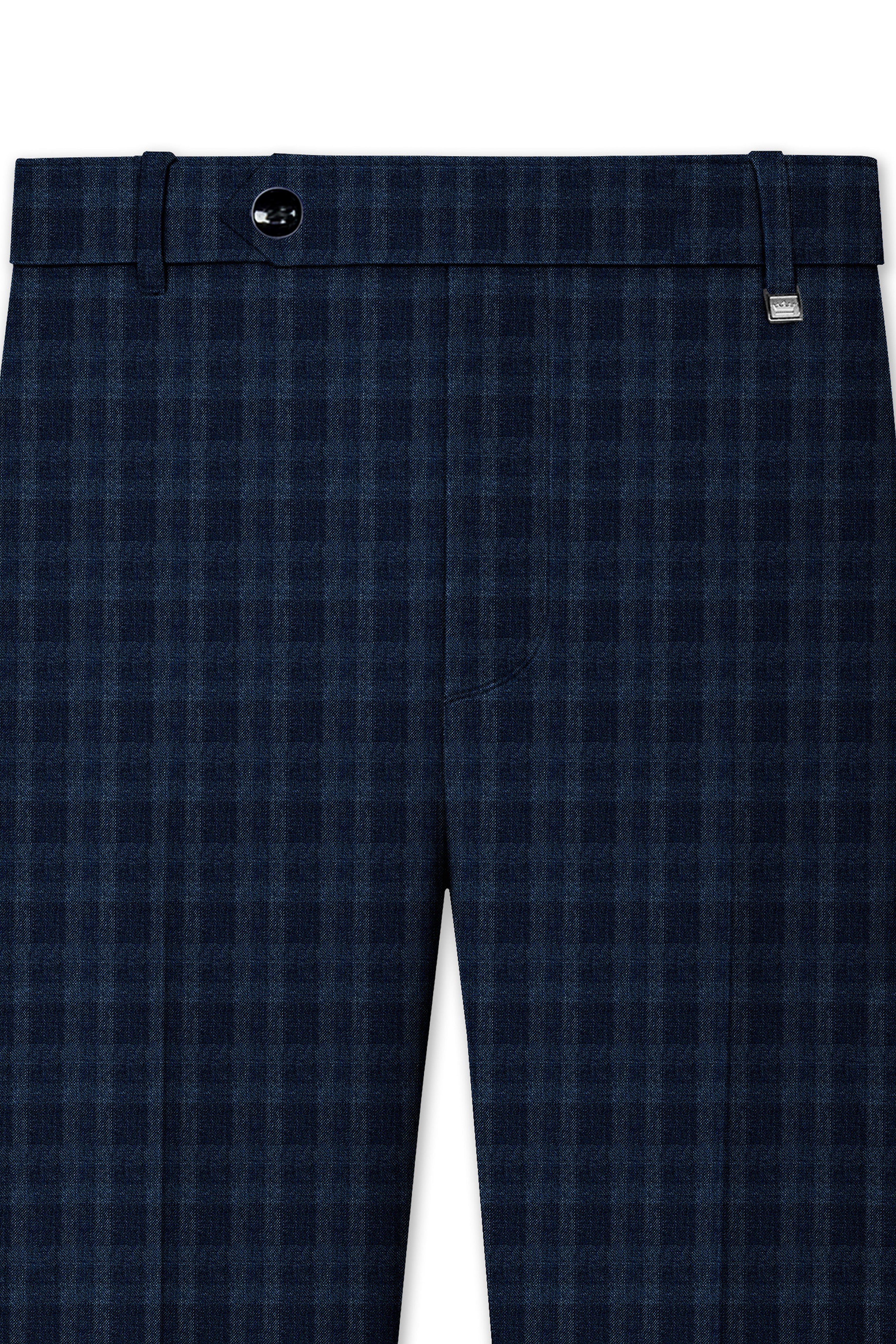 Baltic Sea Blue with Tuna Navy Blue Checkered Wool Rich Double Breasted Suit