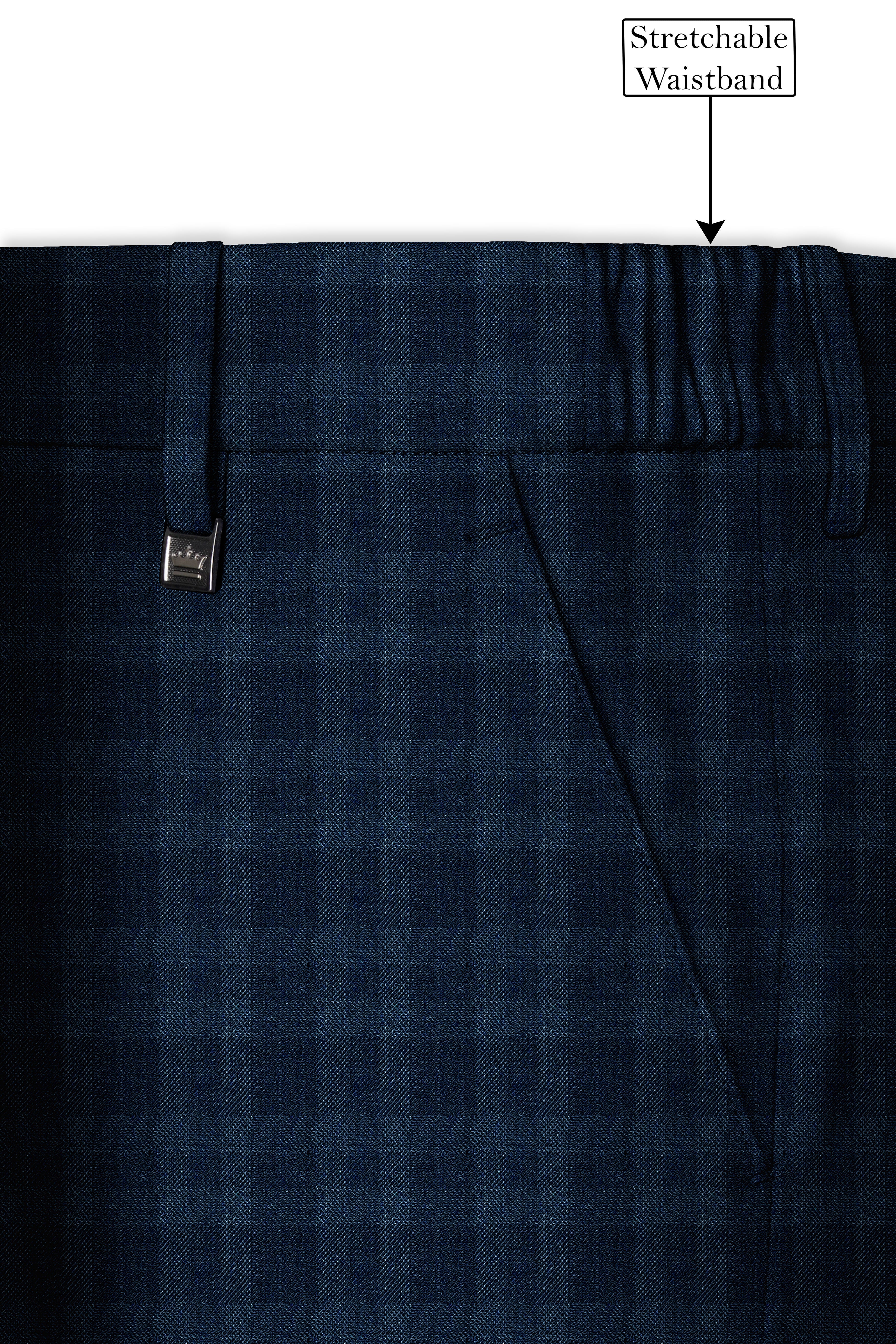 Baltic Sea Blue with Tuna Navy Blue Checkered Wool Rich Double Breasted Suit