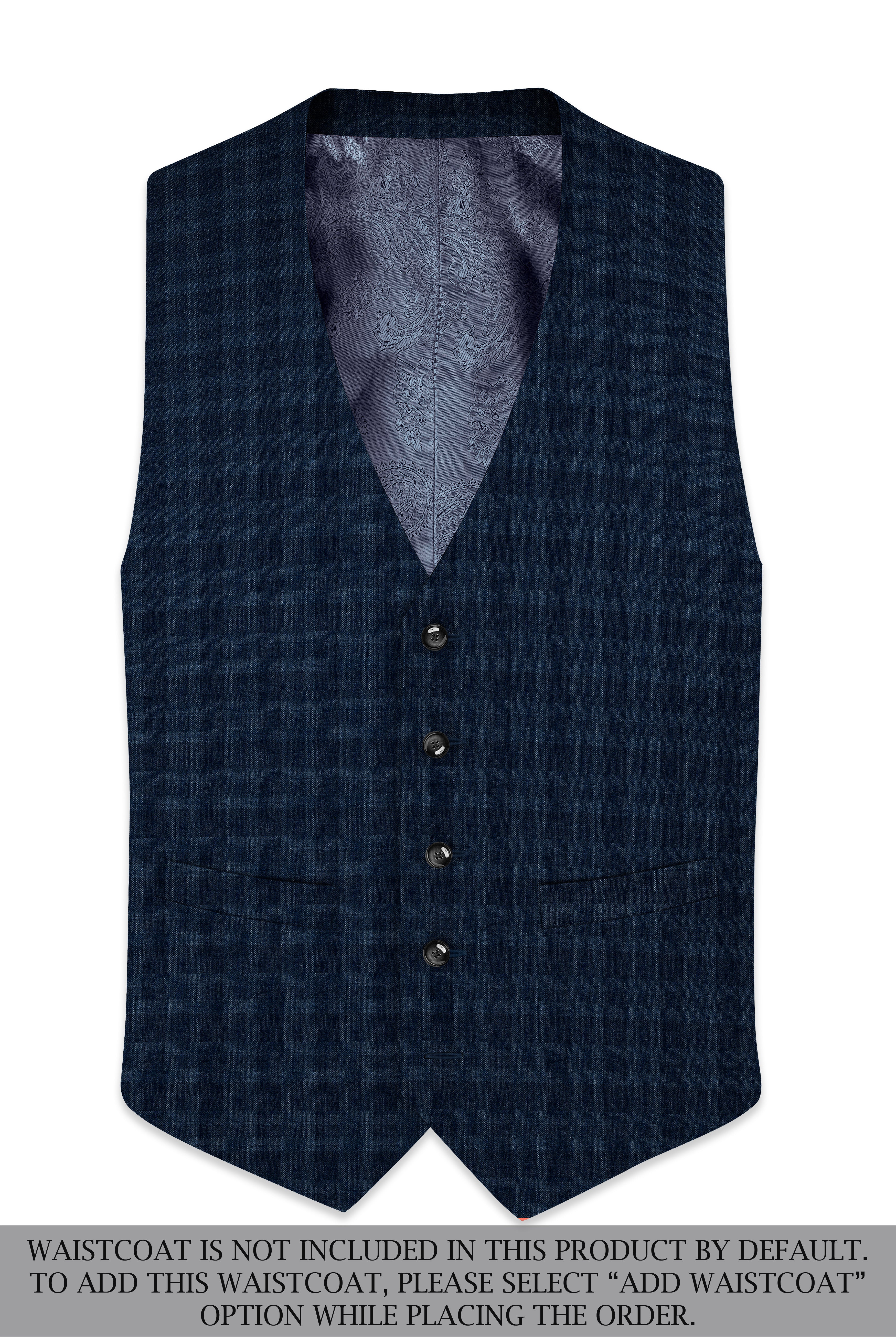 Baltic Sea Blue with Tuna Navy Blue Checkered Wool Rich Double Breasted Suit