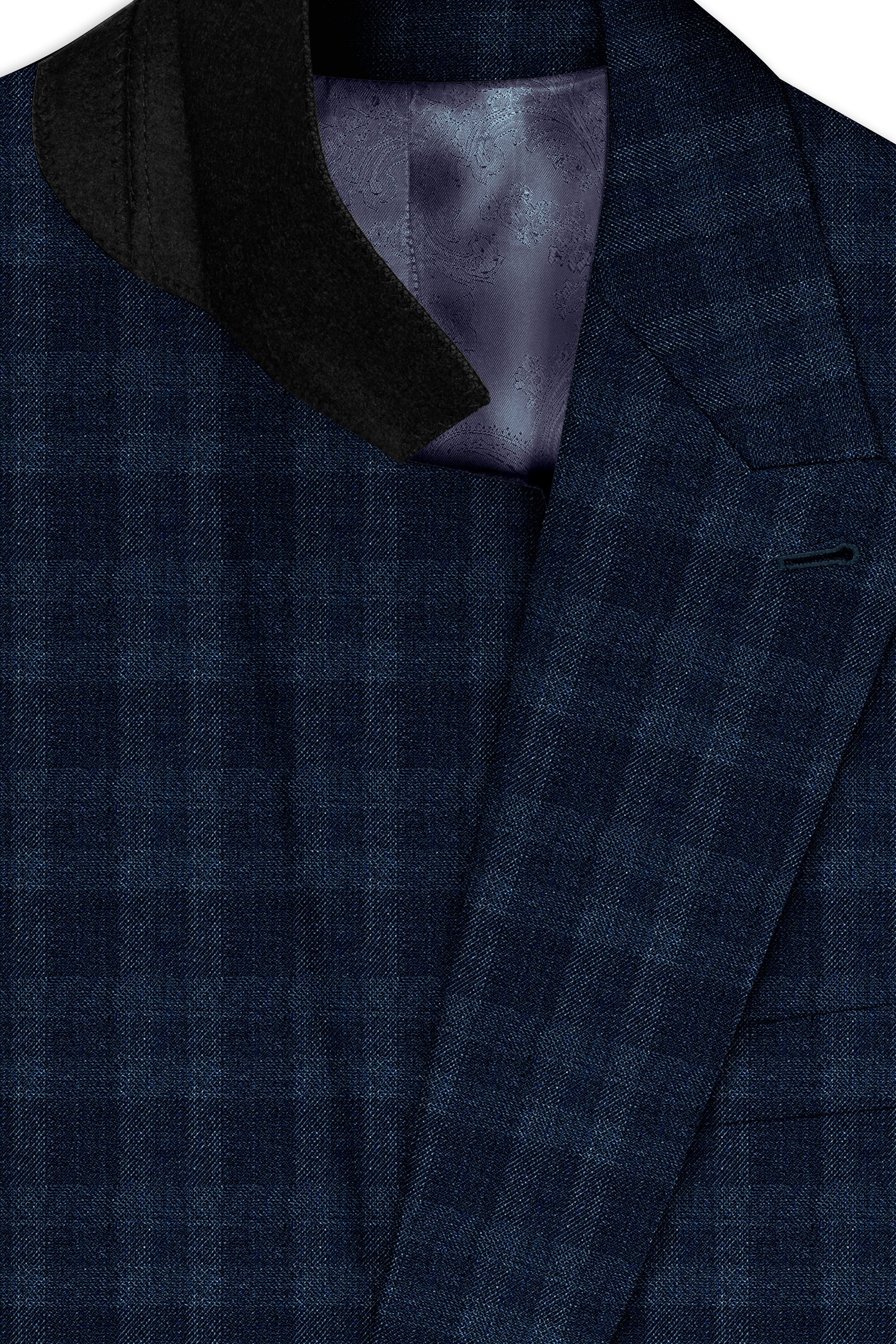 Baltic Sea Blue with Tuna Navy Blue Checkered Wool Rich Double Breasted Suit