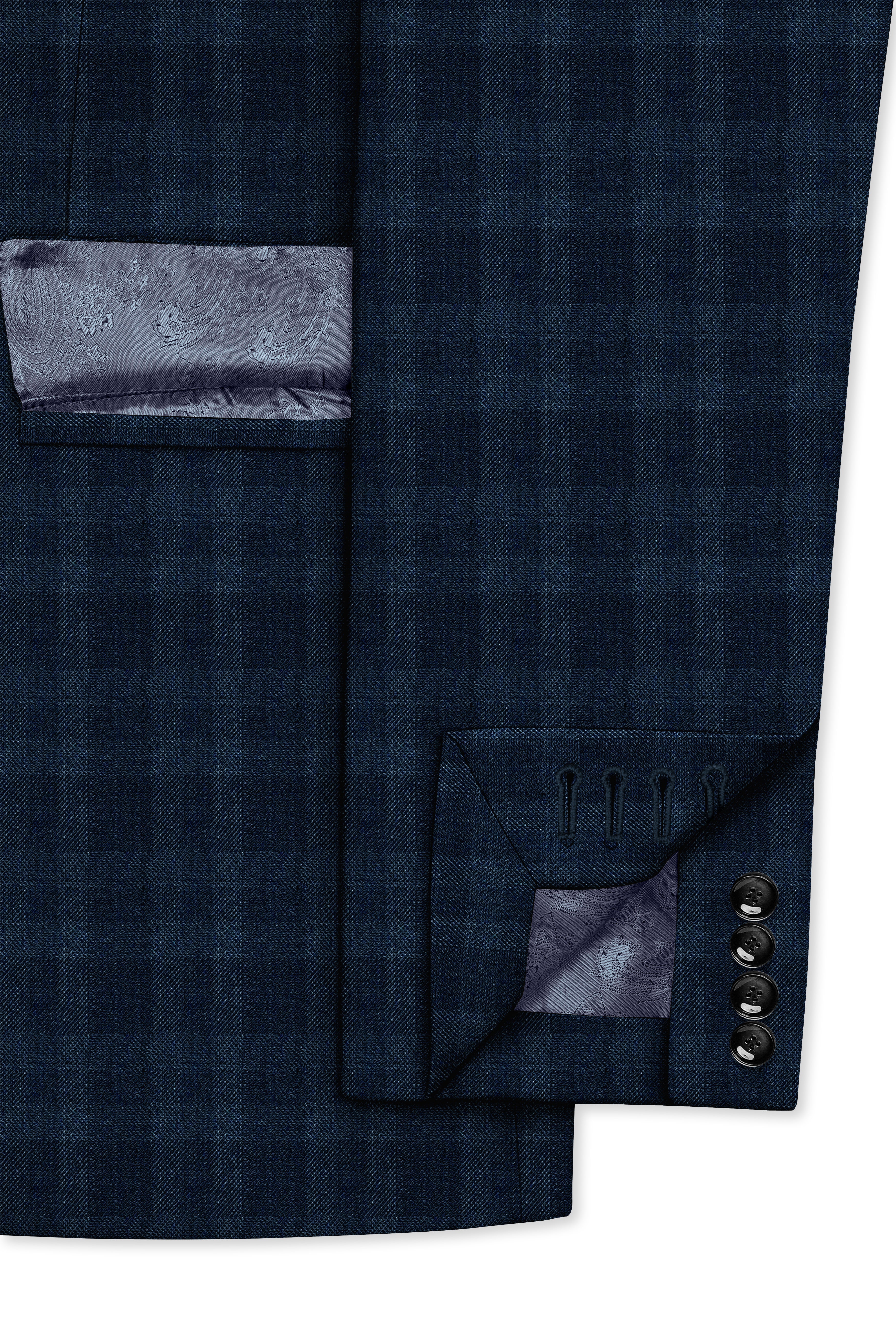 Baltic Sea Blue with Tuna Navy Blue Checkered Wool Rich Double Breasted Suit