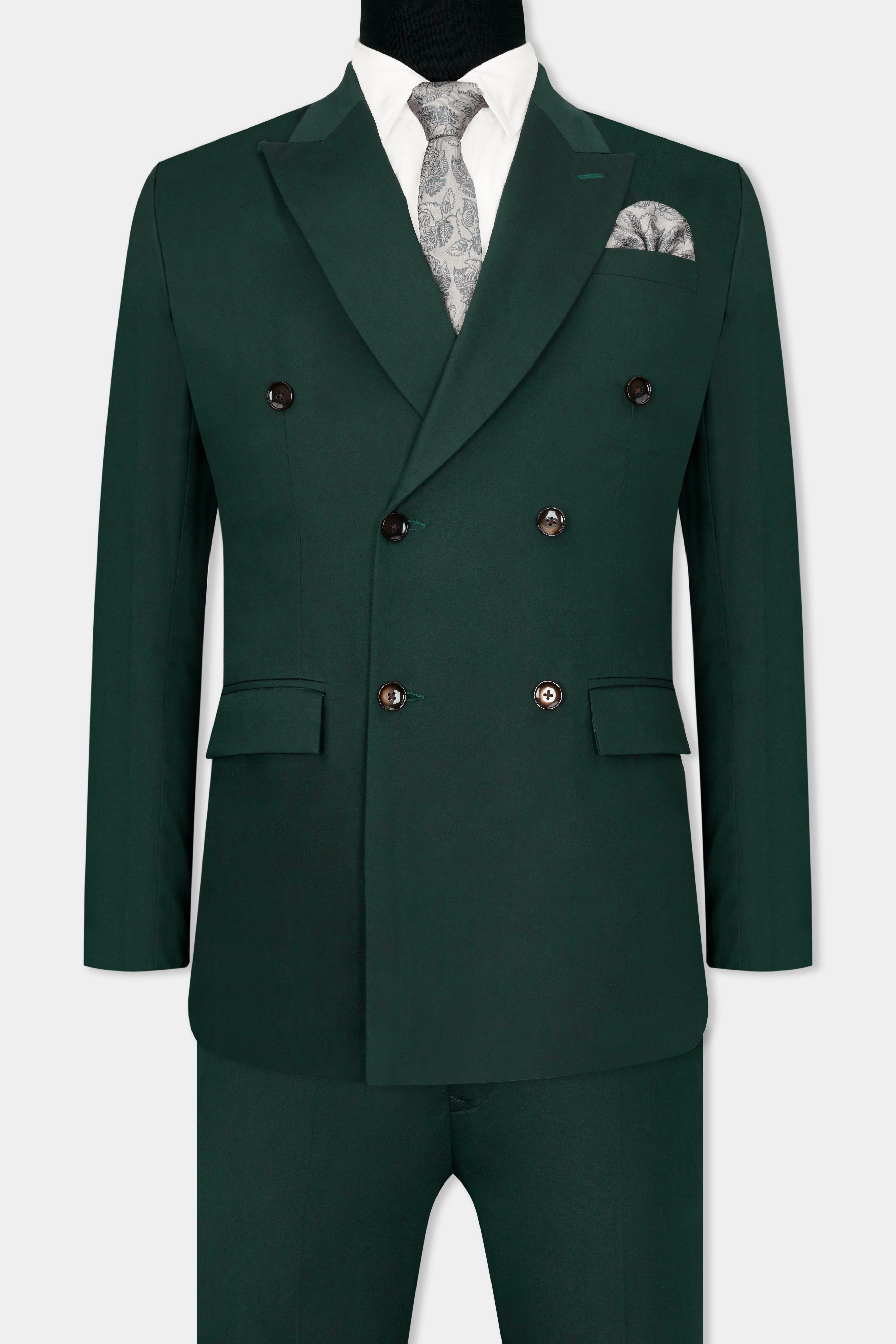 Dark Slate Green Plain-Solid Premium Cotton Double Breasted Suit