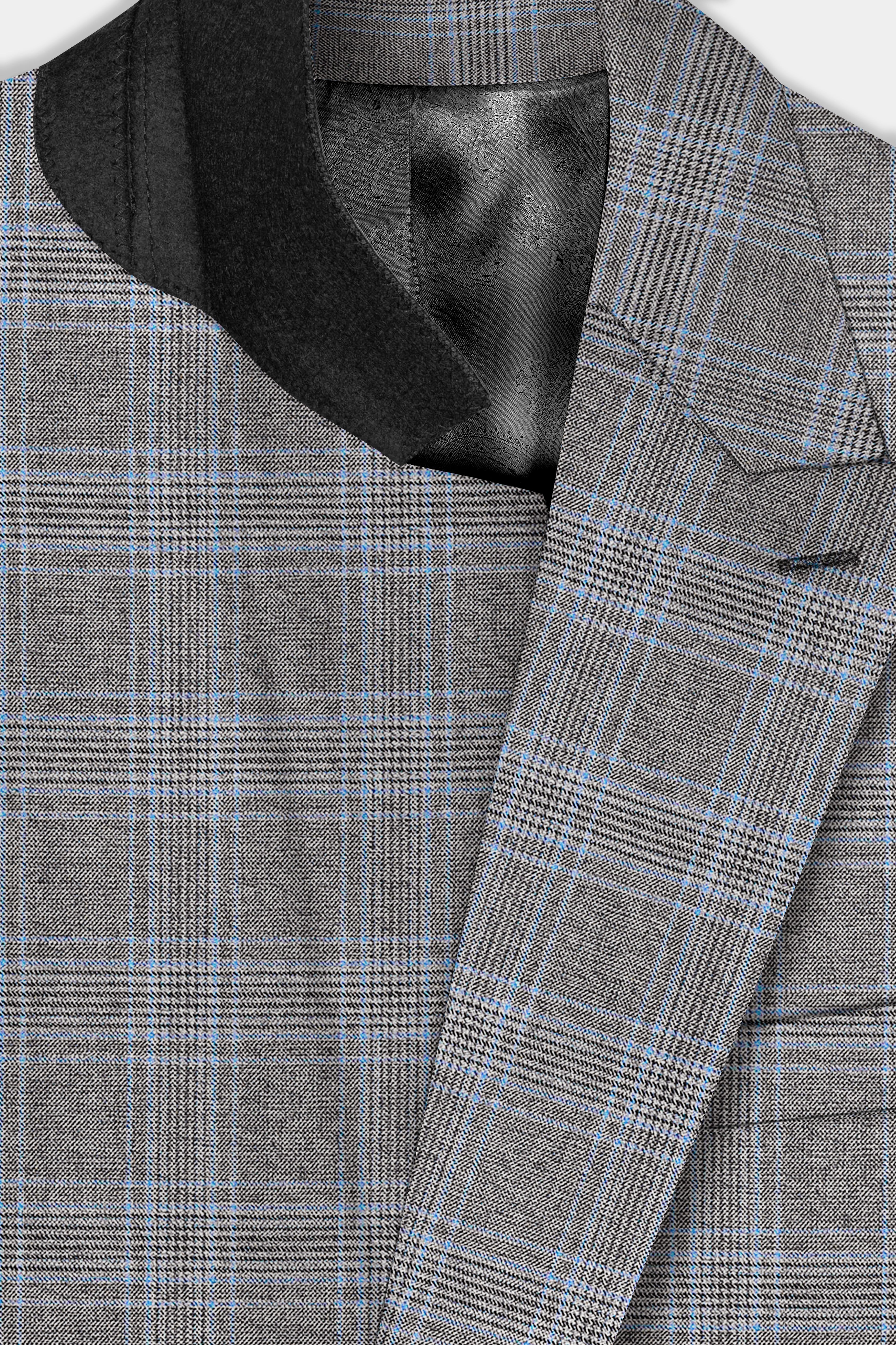 Dorado Blue with Casper Gray Plaid Wool Rich Double Breasted Suit