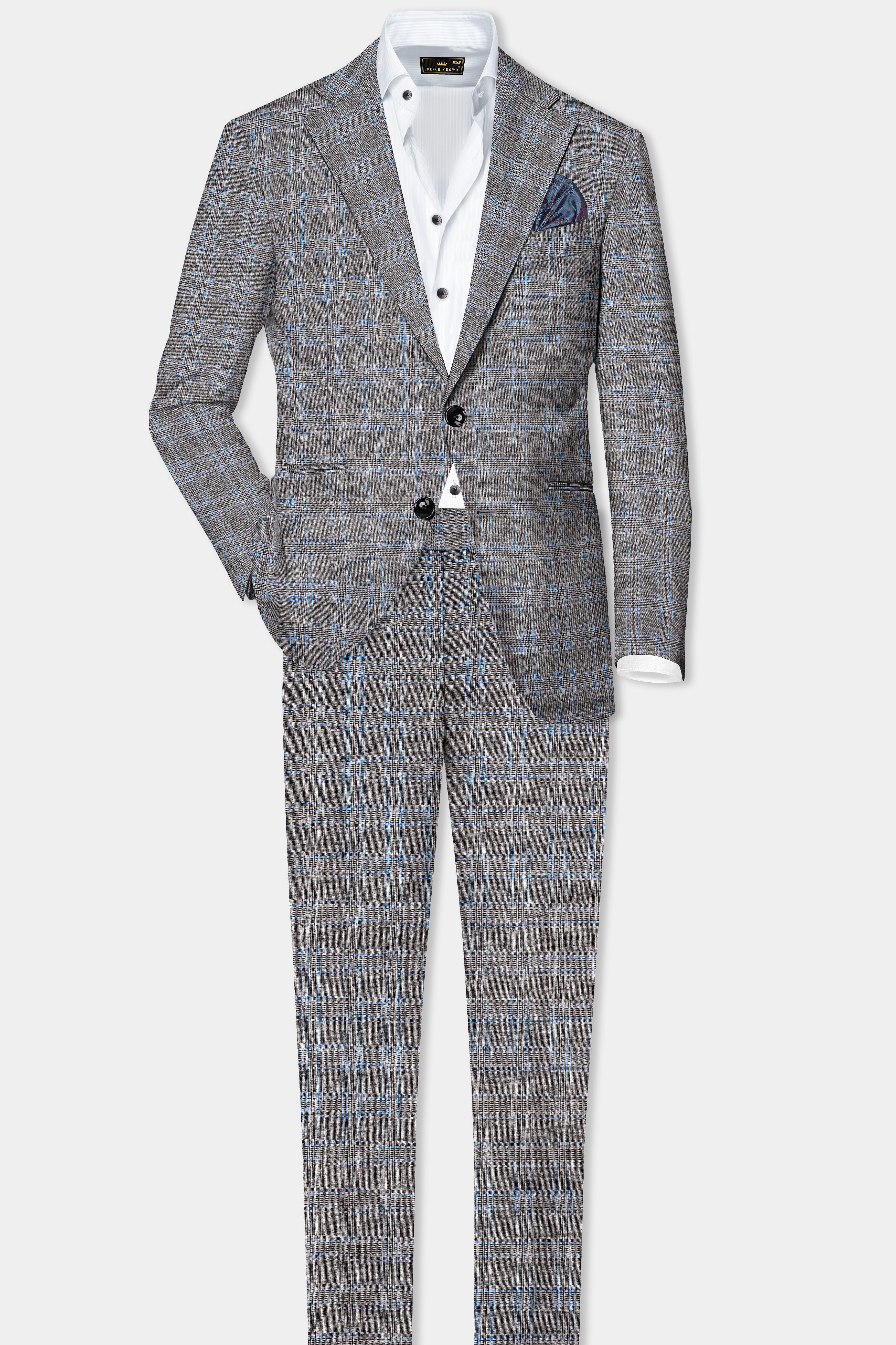 Dorado Brown with Casper Gray Plaid Wool Rich Single Breasted Suit