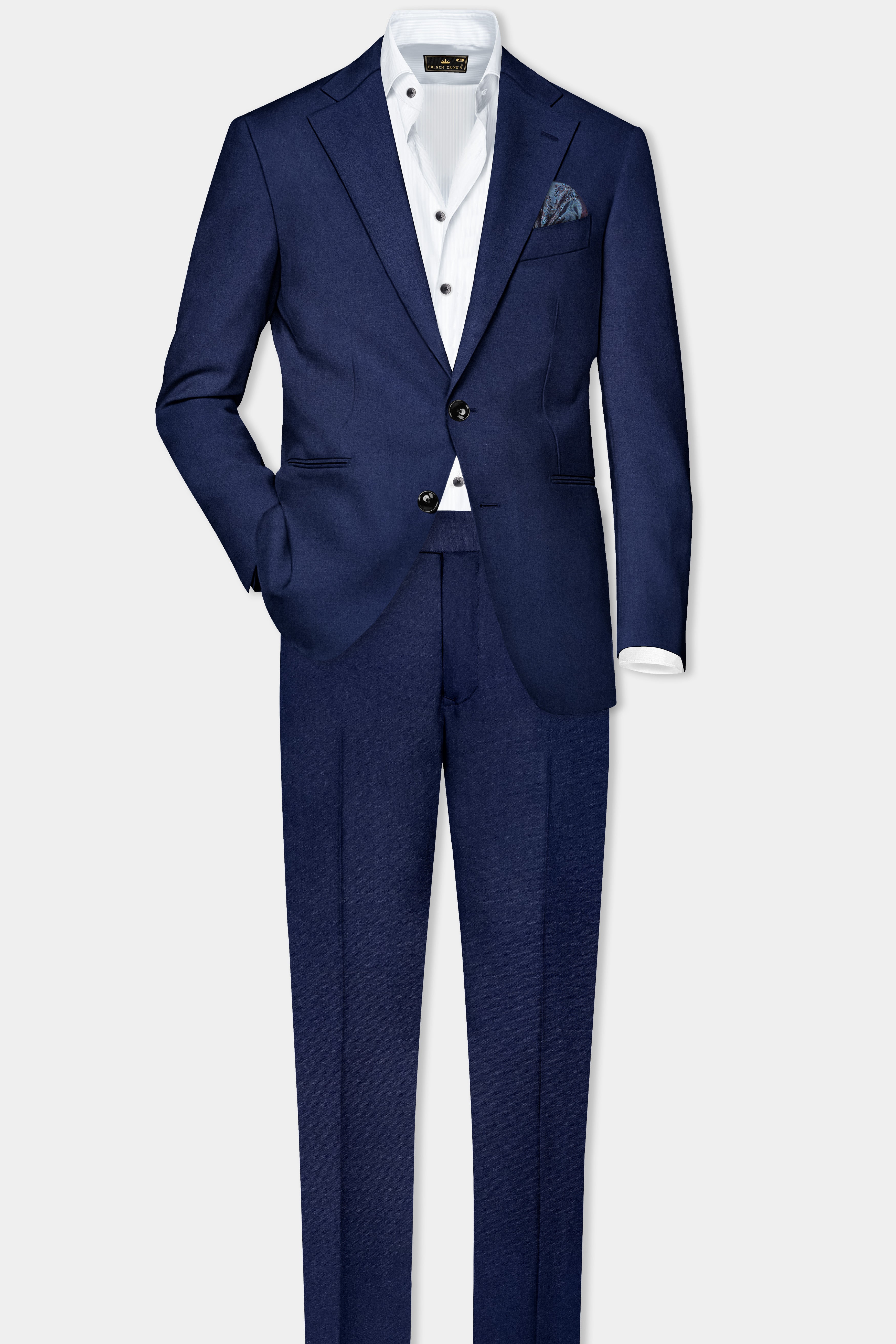 Midnight Navy Blue Wool Rich Single Breasted Suit