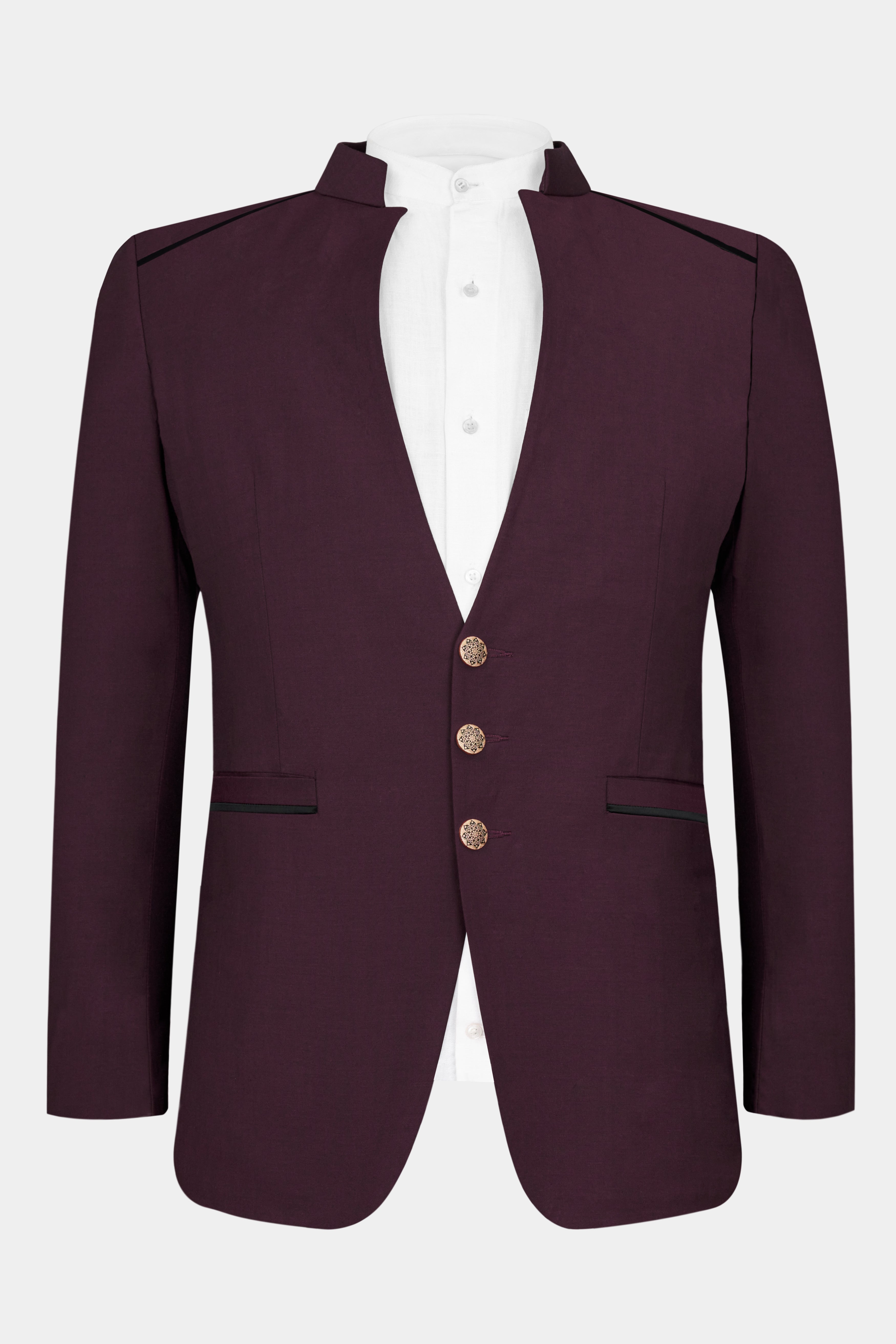 Bordeaux Maroon Plain-Solid Premium Wool Blend Bandhgala/Jodhpuri Suits for  Men.