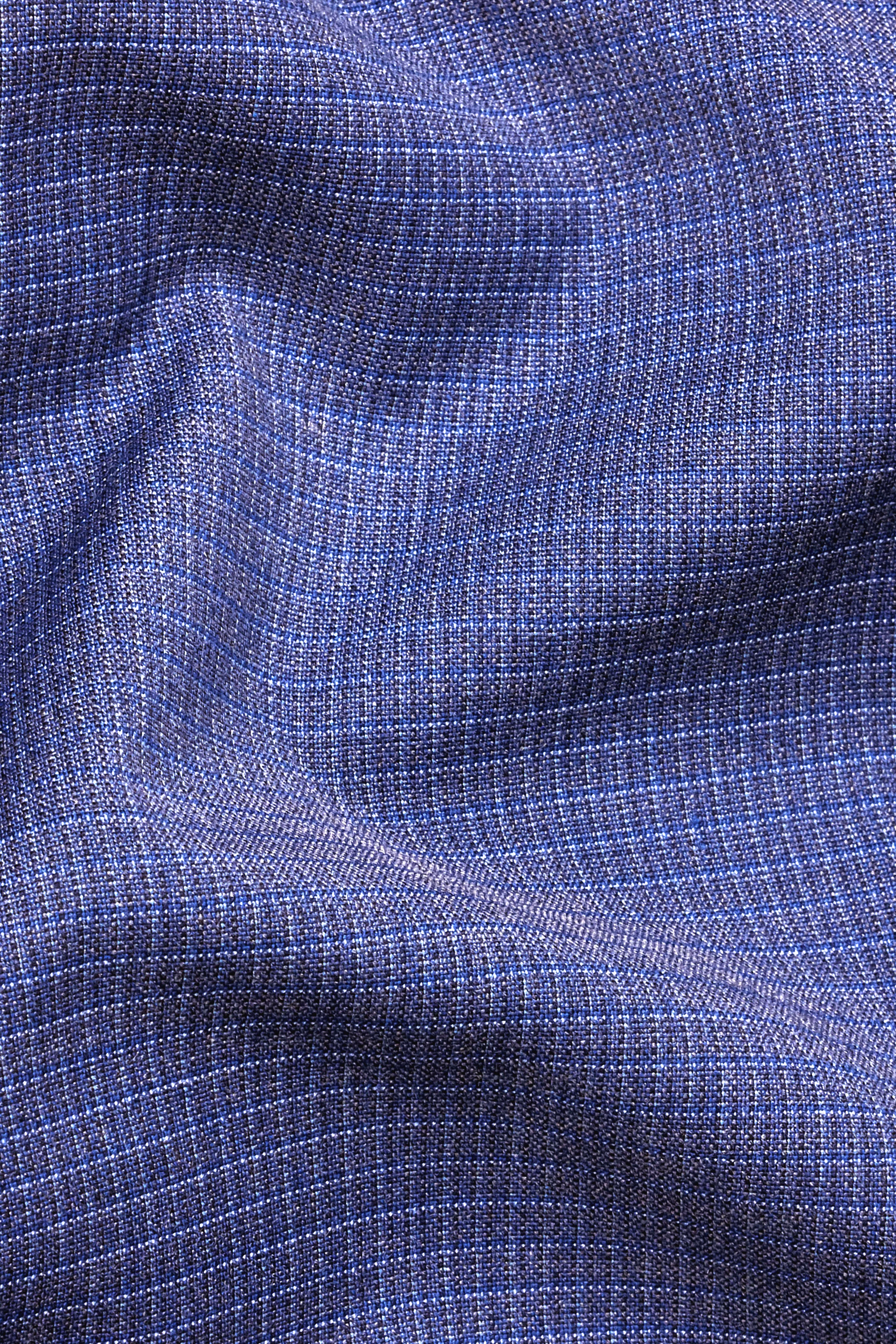 Twilight Blue Checkered Double Breasted Wool Rich Suit