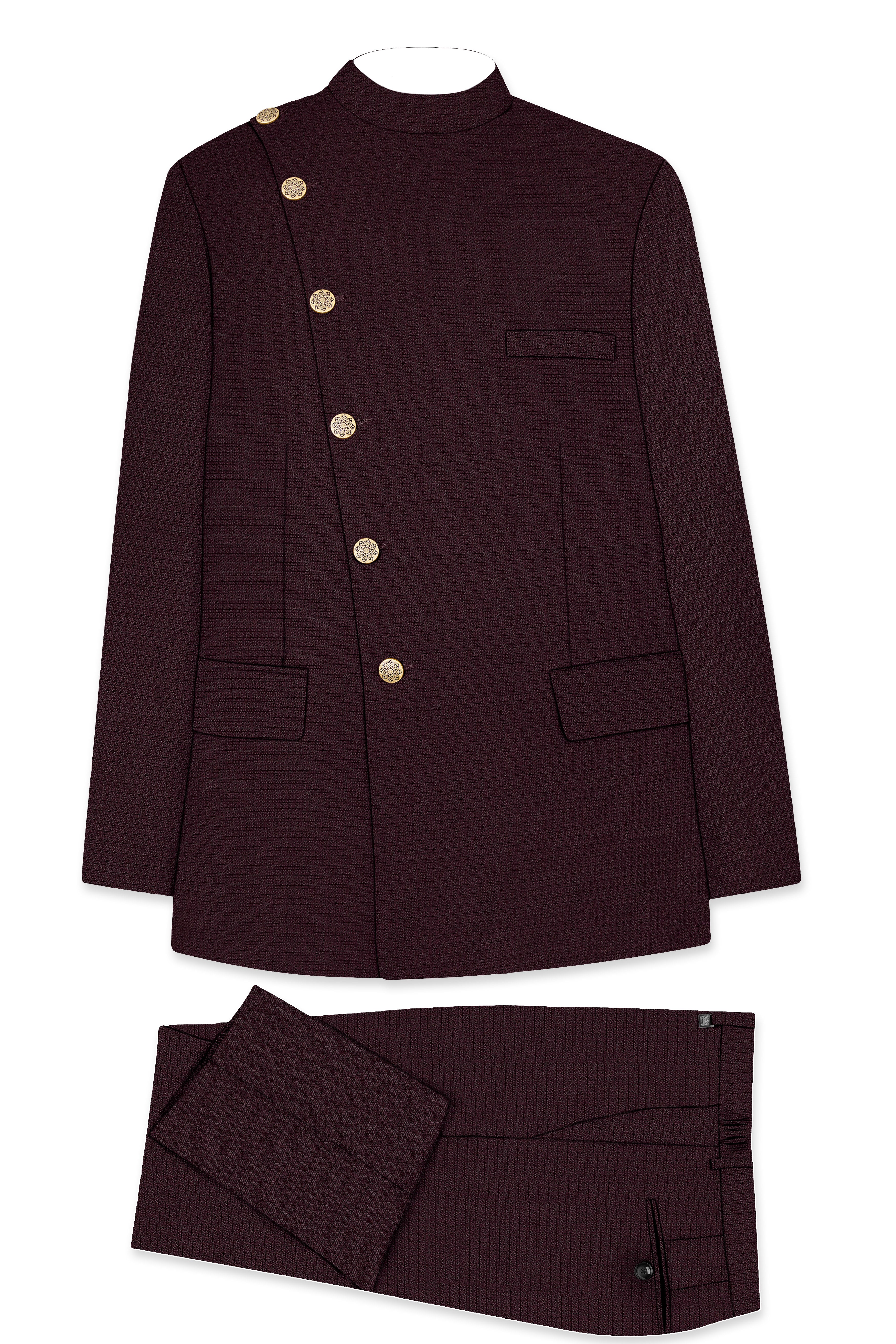 Eclipse Maroon Wool Rich Cross Placket Bandhgala Suit