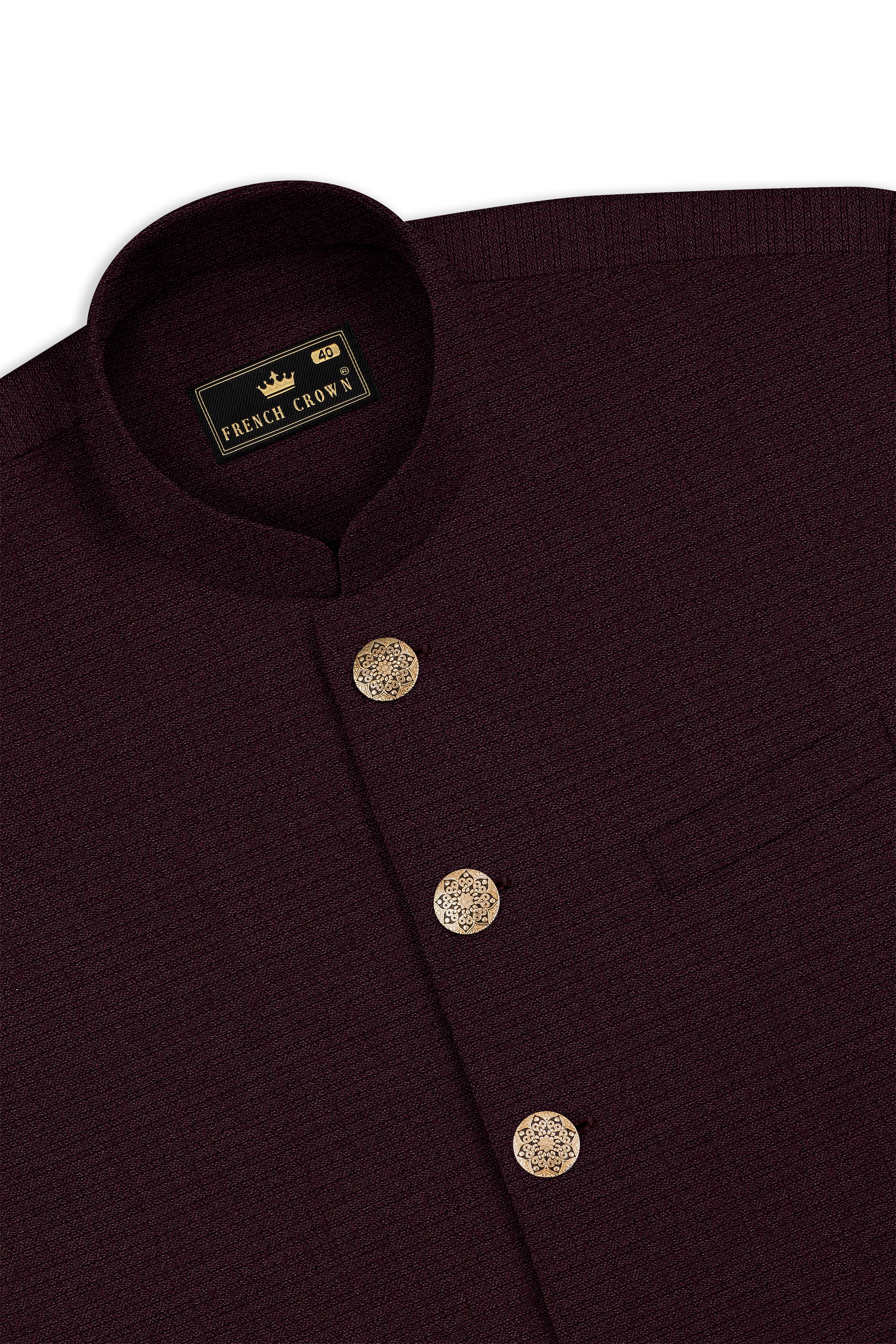 Eclipse Maroon Wool Rich Cross Placket Bandhgala Suit