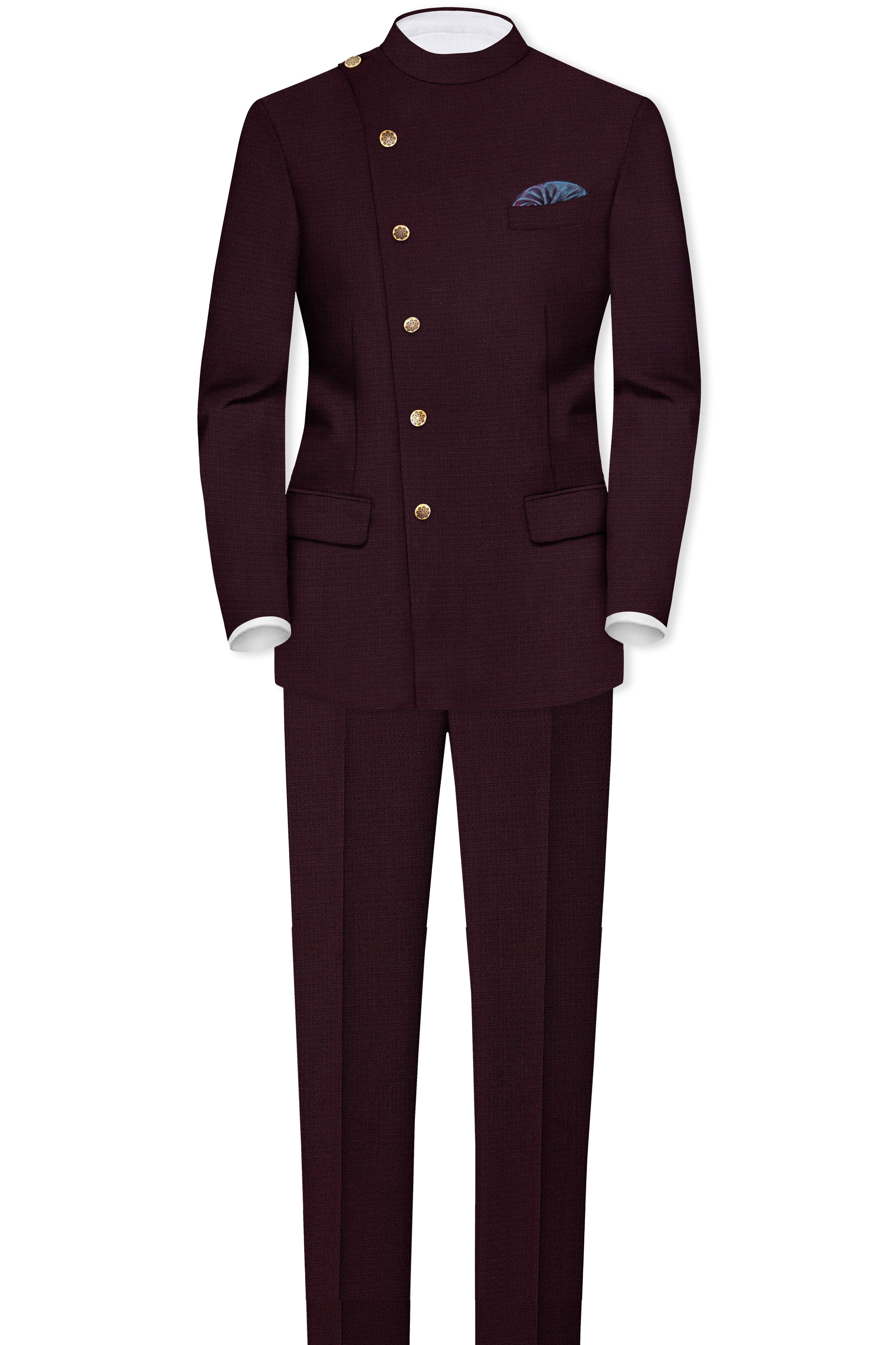 Eclipse Maroon Wool Rich Cross Placket Bandhgala Suit