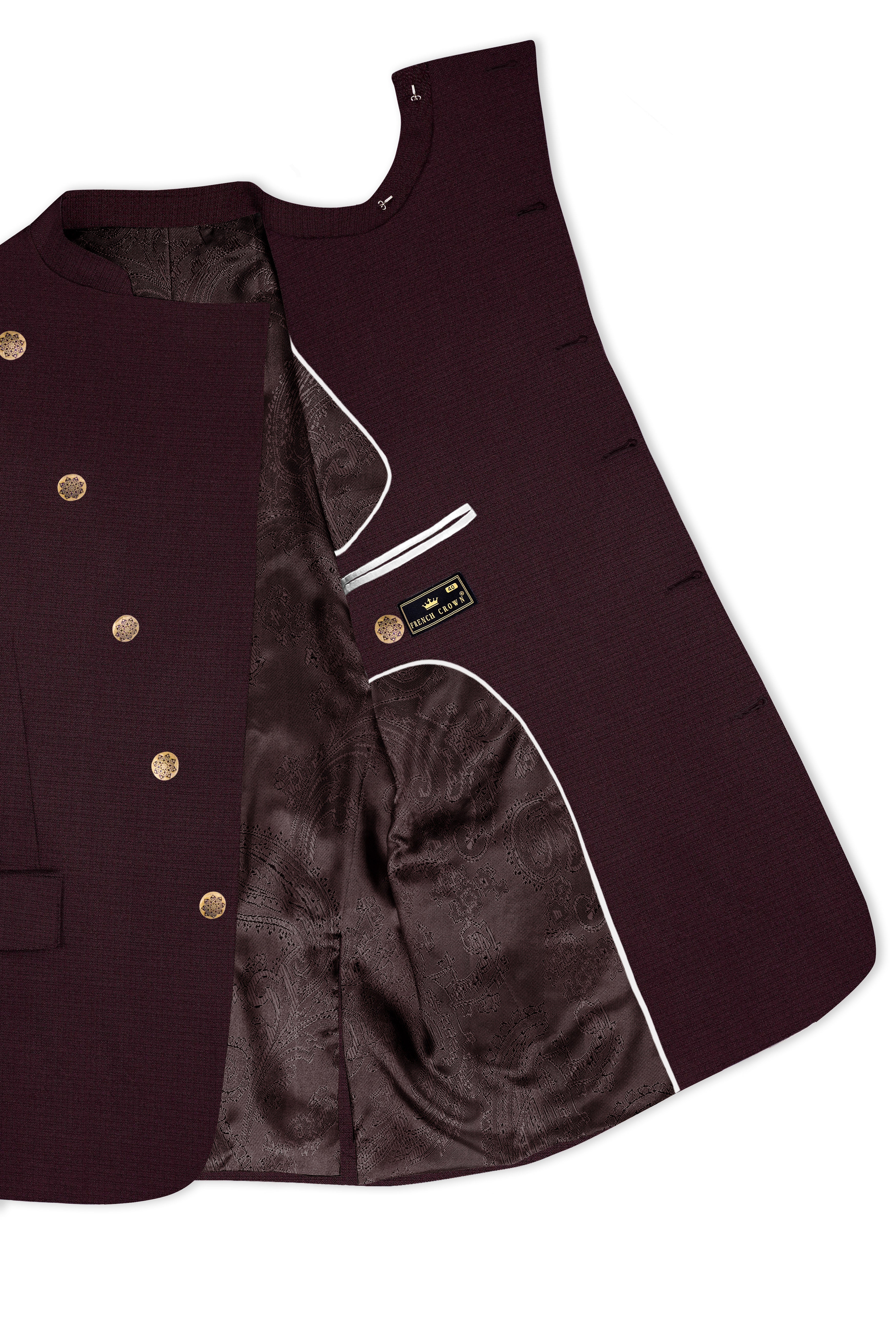 Eclipse Maroon Wool Rich Cross Placket Bandhgala Suit