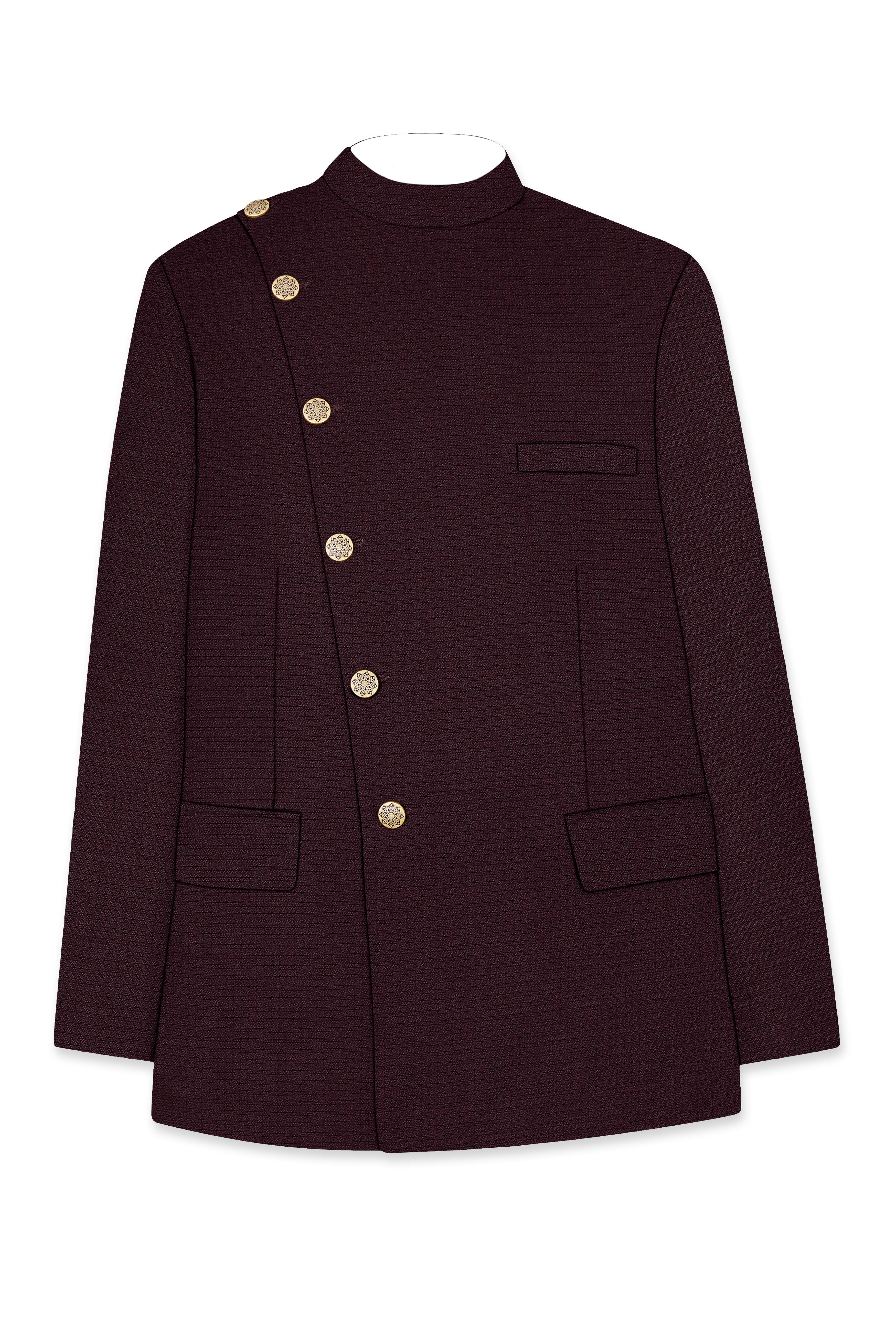 Eclipse Maroon Wool Rich Cross Placket Bandhgala Suit