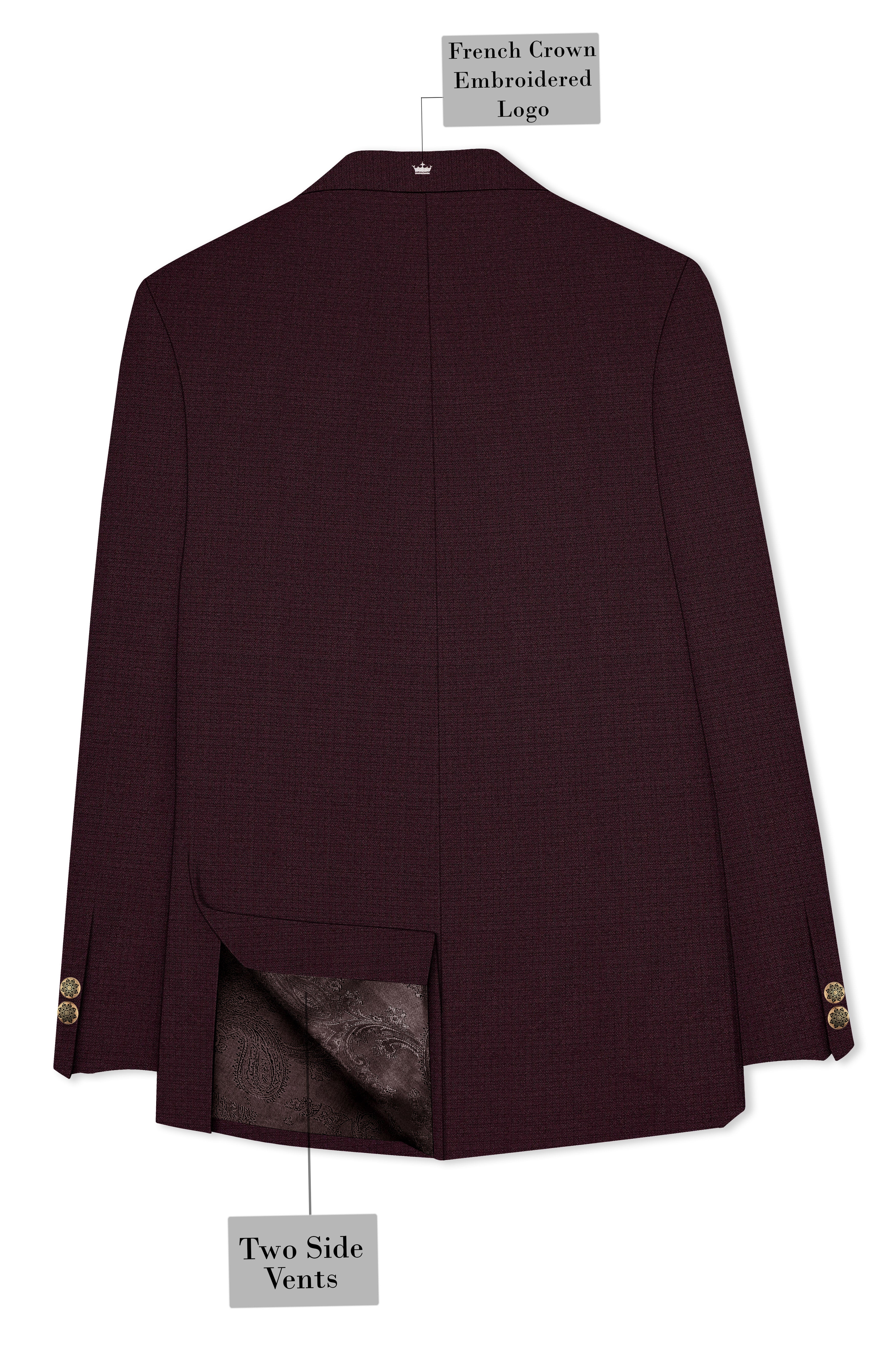 Eclipse Maroon Wool Rich Cross Placket Bandhgala Suit