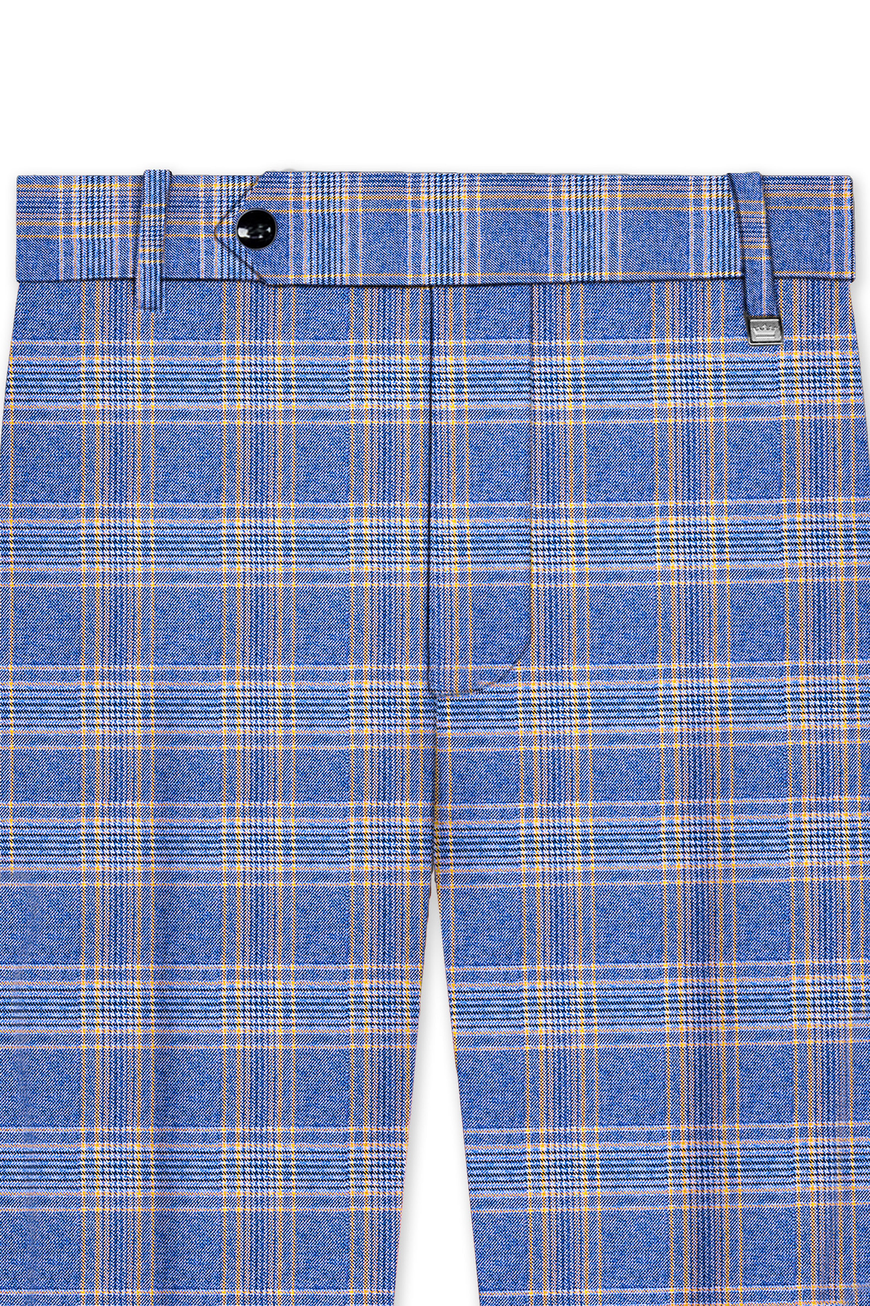 Scampi Blue and Muesli Brown Plaid Wool Rich Cross Placket Bandhgala Suit
