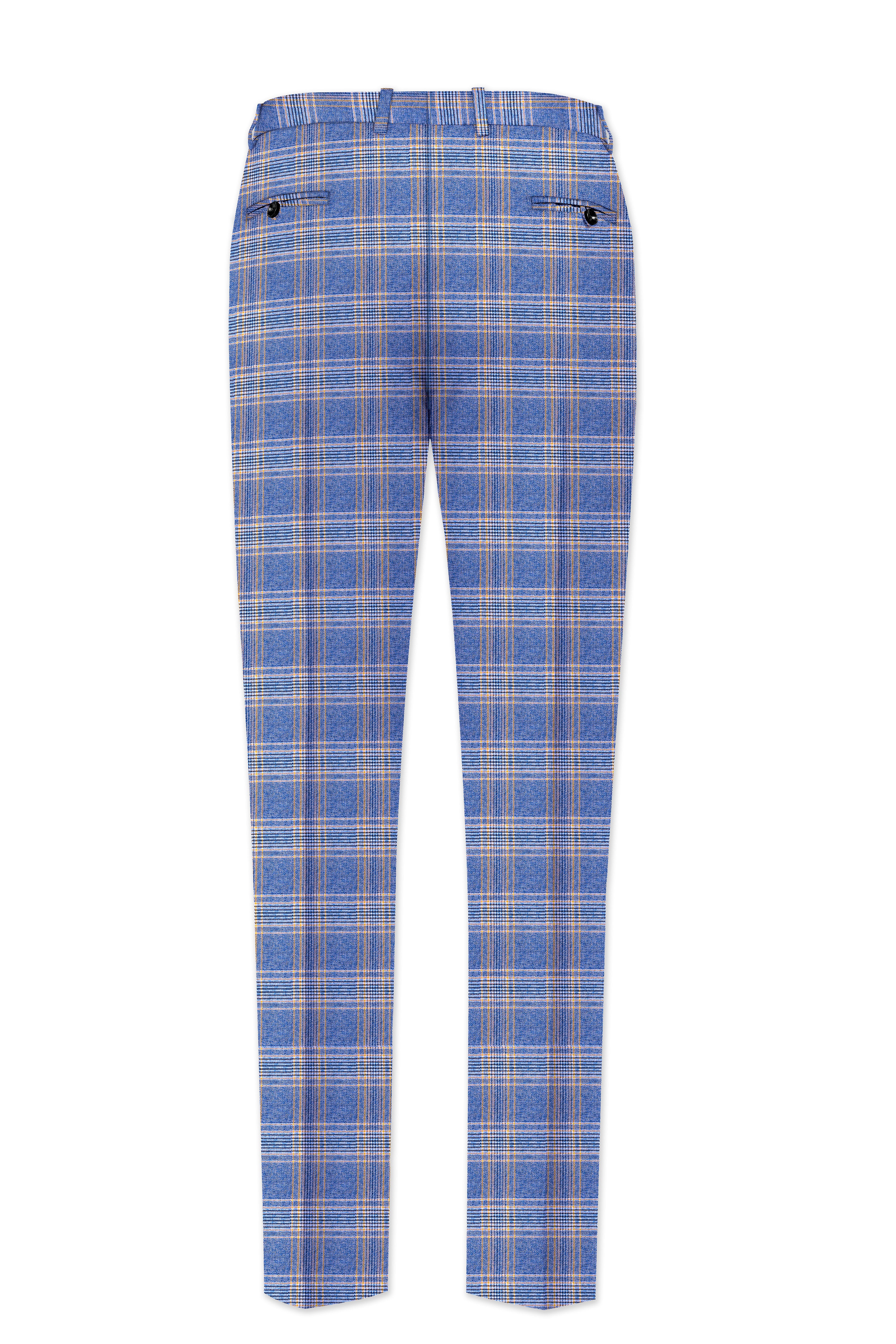 Scampi Blue and Muesli Brown Plaid Wool Rich Cross Placket Bandhgala Suit