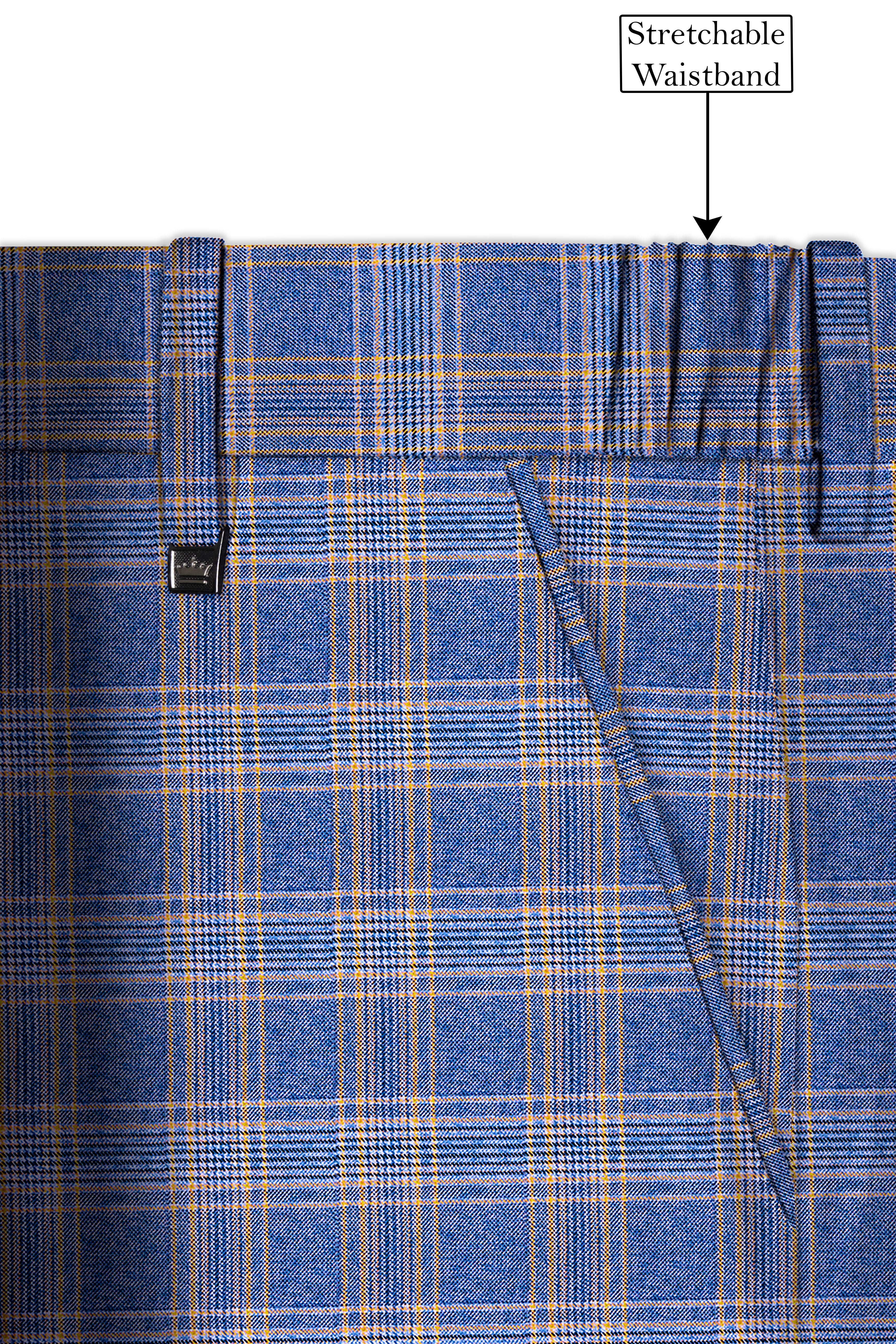 Scampi Blue and Muesli Brown Plaid Wool Rich Cross Placket Bandhgala Suit