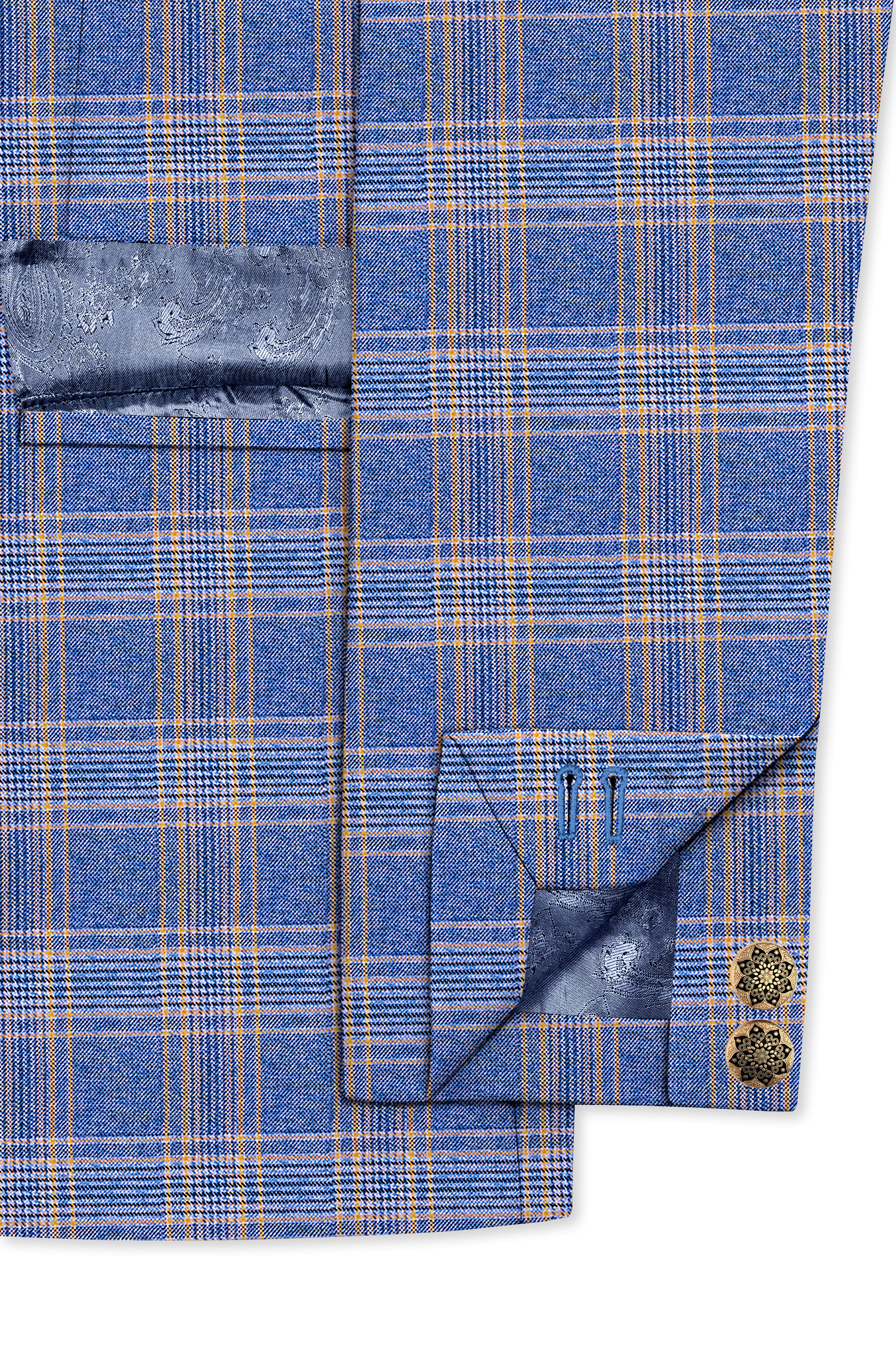 Scampi Blue and Muesli Brown Plaid Wool Rich Cross Placket Bandhgala Suit