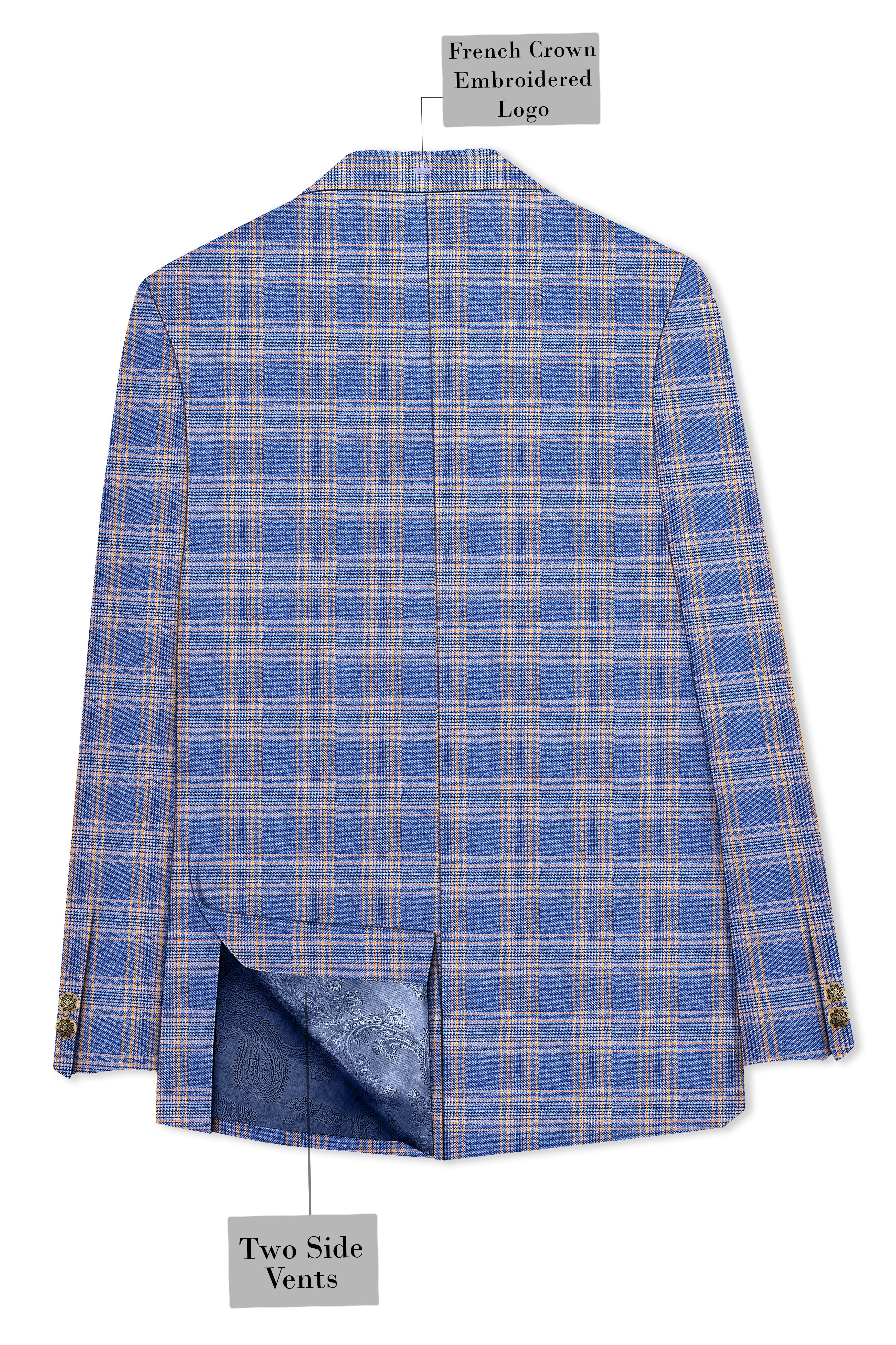 Scampi Blue and Muesli Brown Plaid Wool Rich Cross Placket Bandhgala Suit