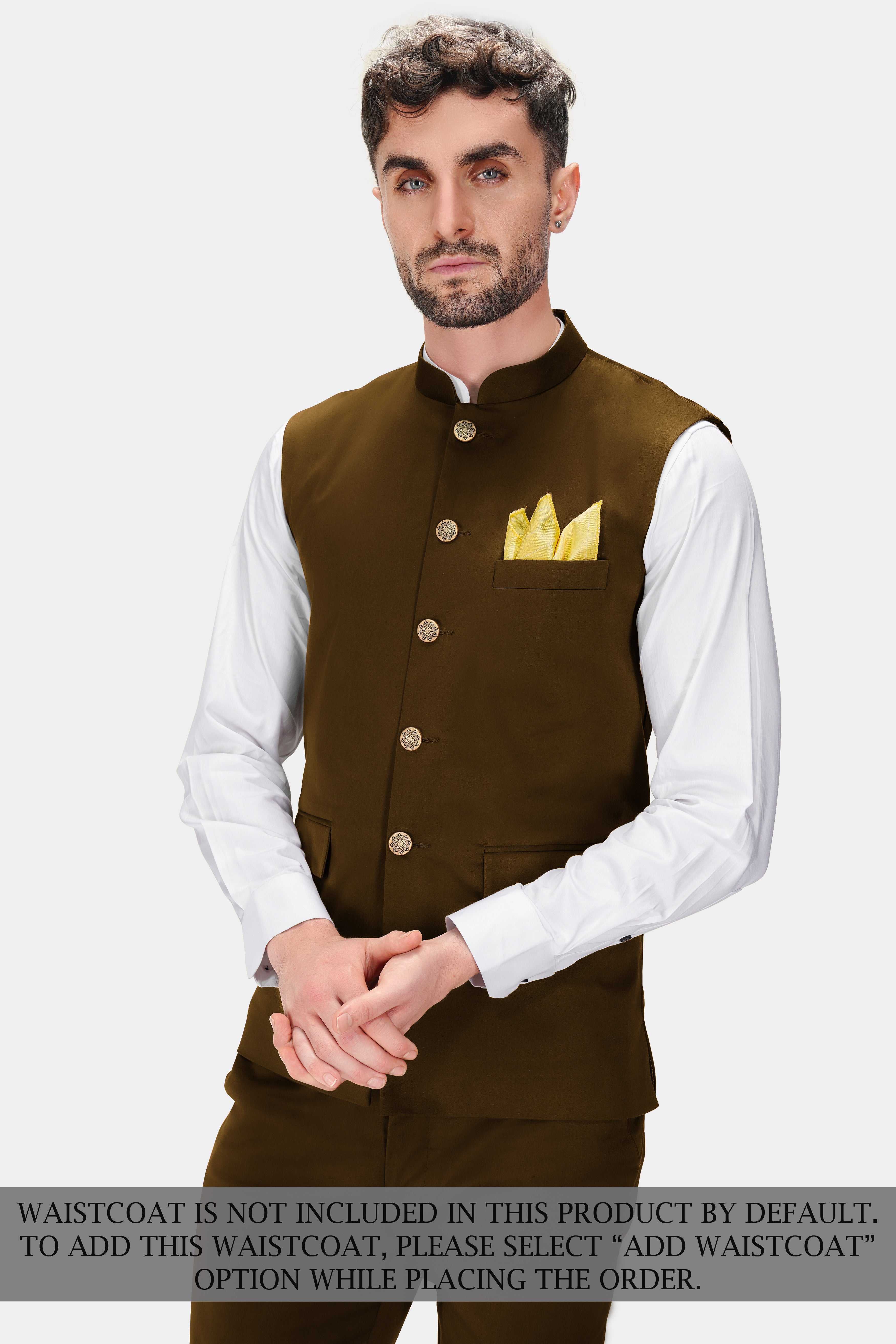 Metallic Bronze Brown Premium Cotton Cross Placket Bandhgala Stretchable traveler Suit