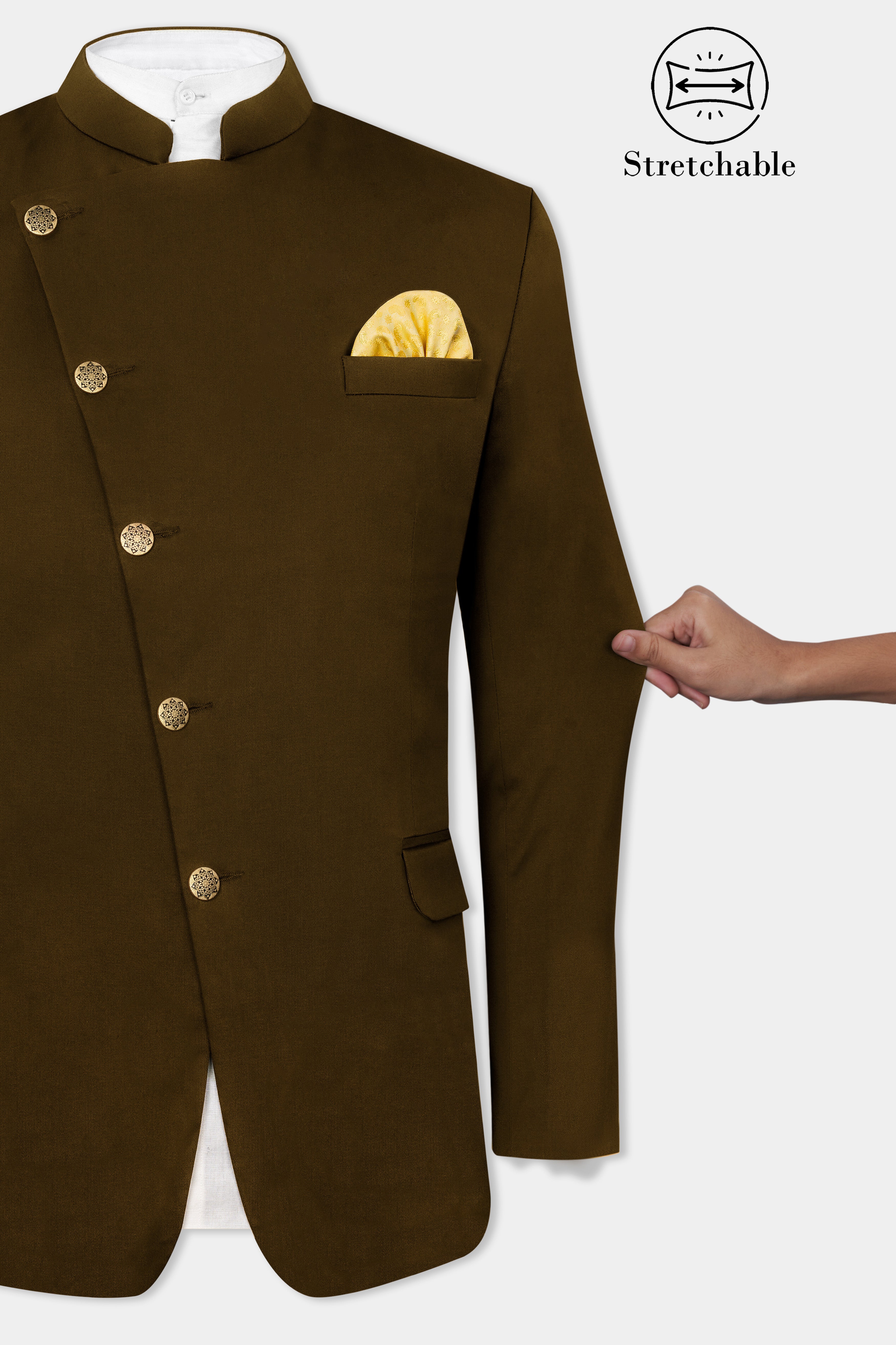 Metallic Bronze Brown Premium Cotton Cross Buttoned Bandhgala Stretchable traveler Suit ST2781-CBG-36, ST2781-CBG-38, ST2781-CBG-40, ST2781-CBG-42, ST2781-CBG-44, ST2781-CBG-46, ST2781-CBG-48, ST2781-CBG-50, ST2781-CBG-52, ST2781-CBG-54, ST2781-CBG-56, ST2781-CBG-58, ST2781-CBG-60