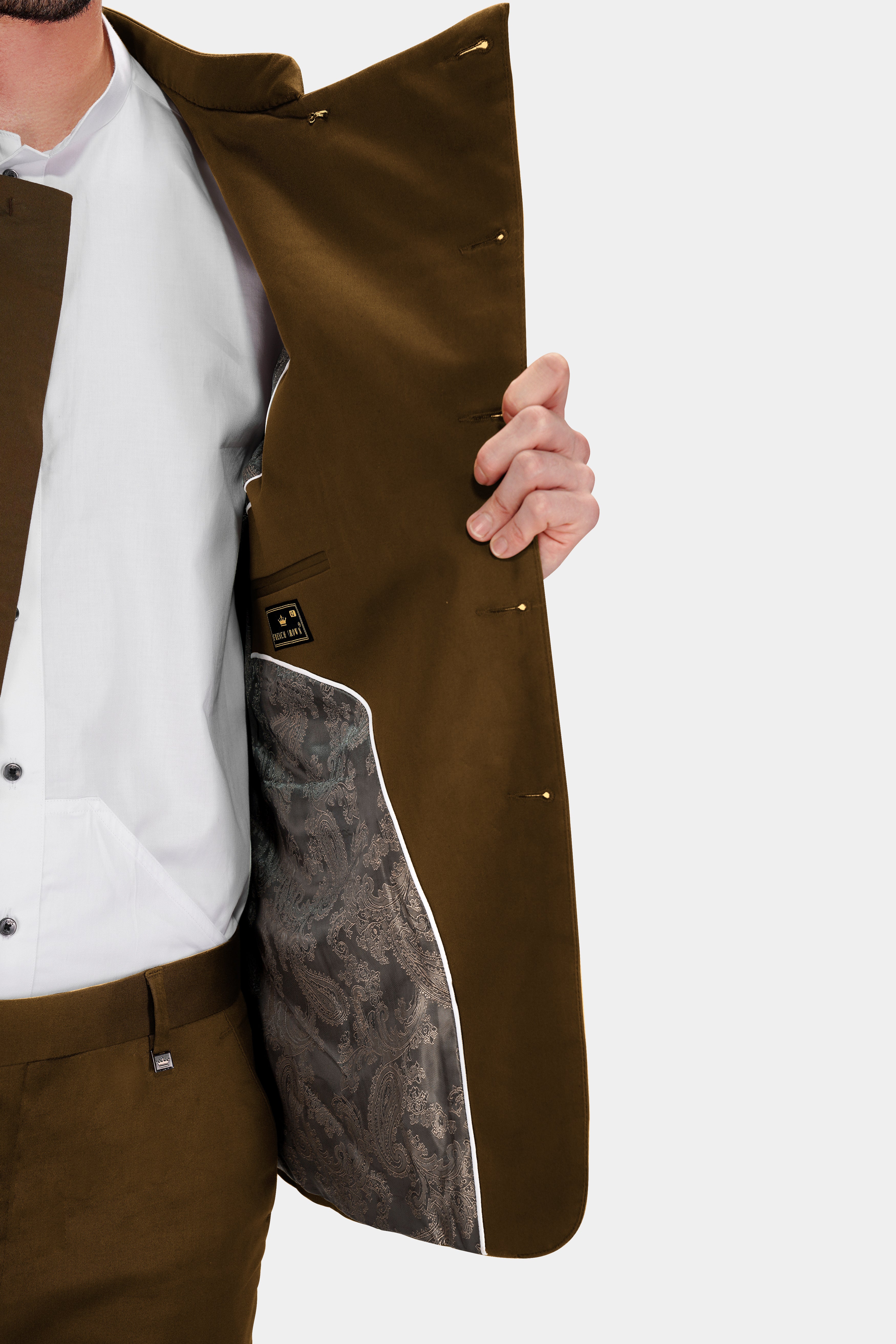 Metallic Bronze Brown Premium Cotton Cross Buttoned Bandhgala Stretchable traveler Suit ST2781-CBG-36, ST2781-CBG-38, ST2781-CBG-40, ST2781-CBG-42, ST2781-CBG-44, ST2781-CBG-46, ST2781-CBG-48, ST2781-CBG-50, ST2781-CBG-52, ST2781-CBG-54, ST2781-CBG-56, ST2781-CBG-58, ST2781-CBG-60