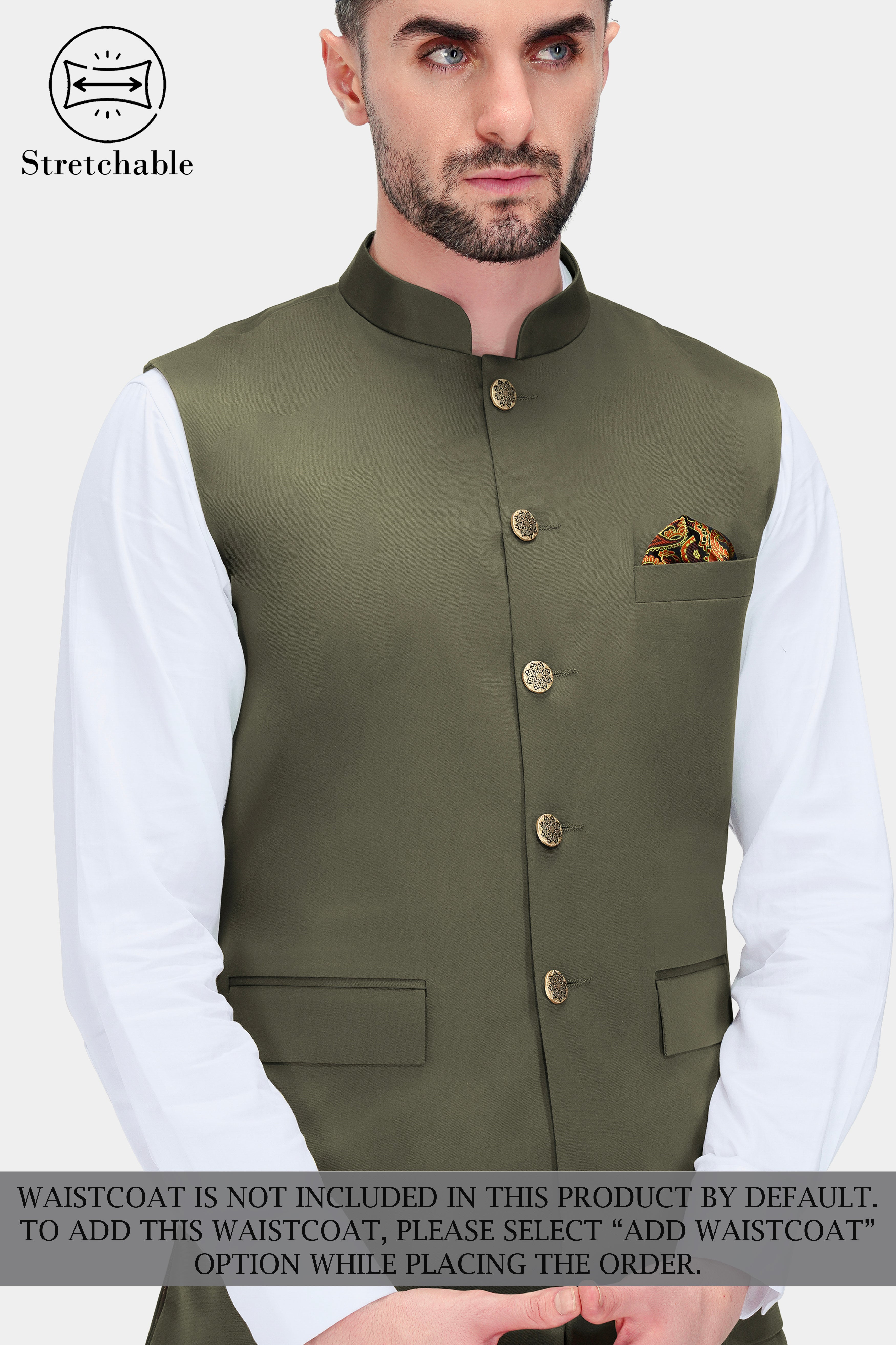 Hemlock Green Premium Cotton Cross Placket Bandhgala Stretchable traveler Suit