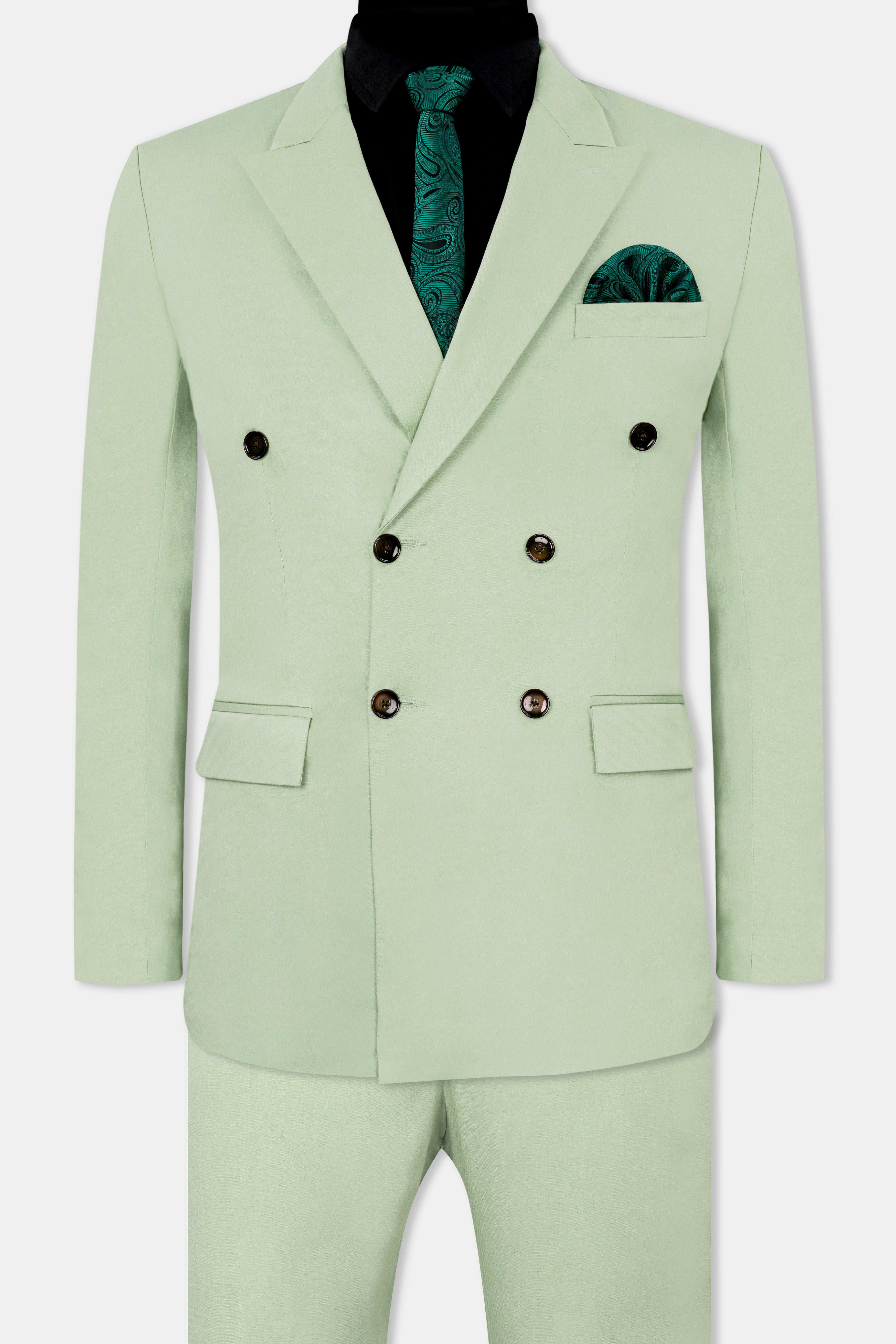 Coriander Green Double Breasted Premium Cotton Stretchable Traveler Blazer