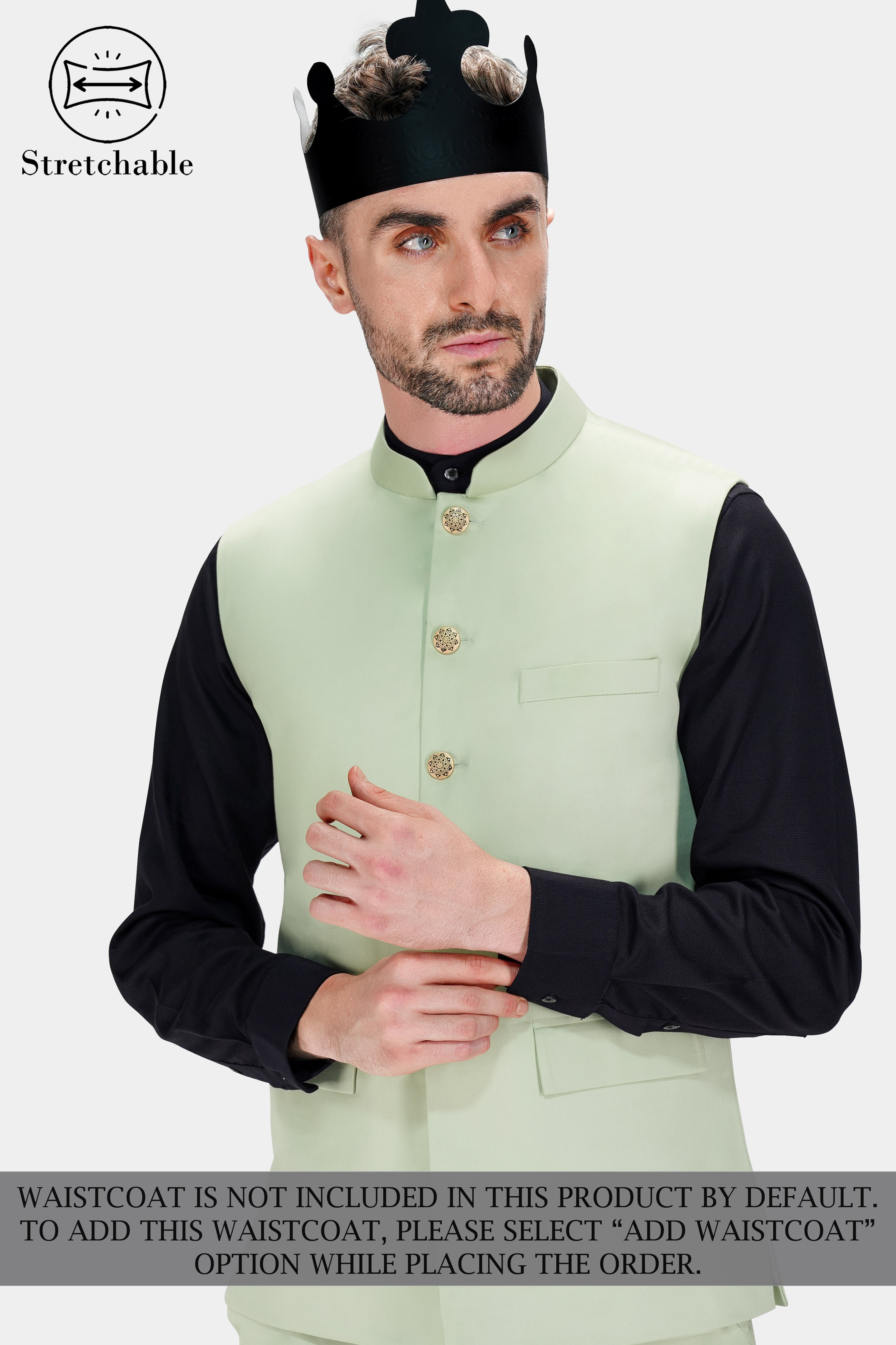 Coriander Green Premium Cotton Bandhgala Stretchable traveler Suit