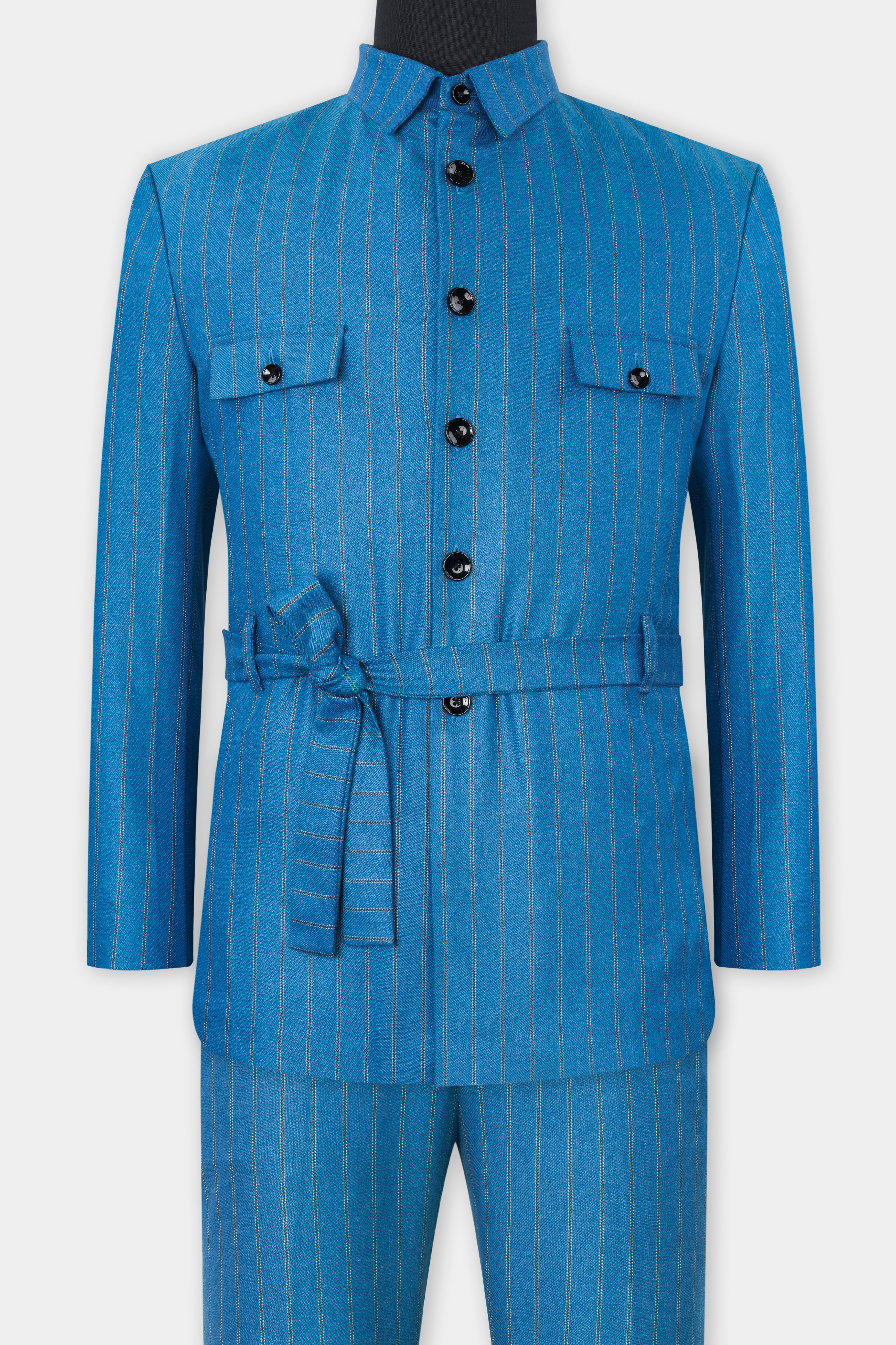 Glacial Blue Striped Tweed Bandhgala Designer Suit ST2800-BG-D123-36, ST2800-BG-D123-38, ST2800-BG-D123-40, ST2800-BG-D123-42, ST2800-BG-D123-44, ST2800-BG-D123-46, ST2800-BG-D123-48, ST2800-BG-D123-50, ST2800-BG-D123-52, ST2800-BG-D123-54, ST2800-BG-D123-56, ST2800-BG-D123-58, ST2800-BG-D123-60