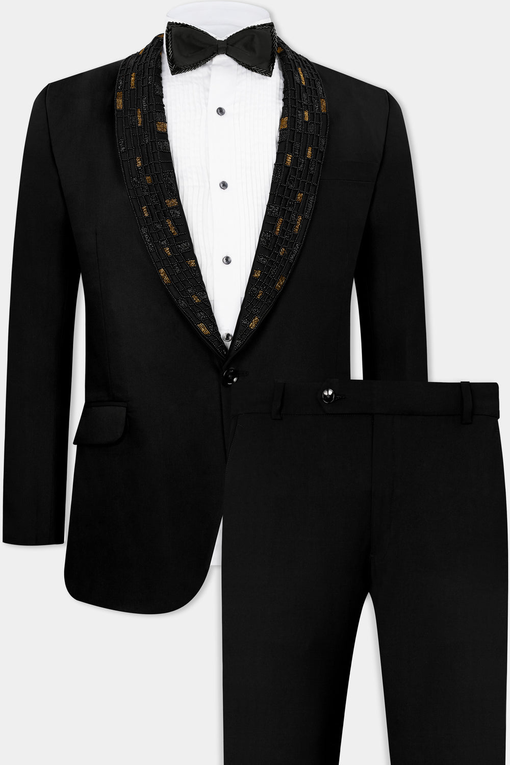 JADE BLACK WOOL RICH TUXEDO DESIGNER SUIT