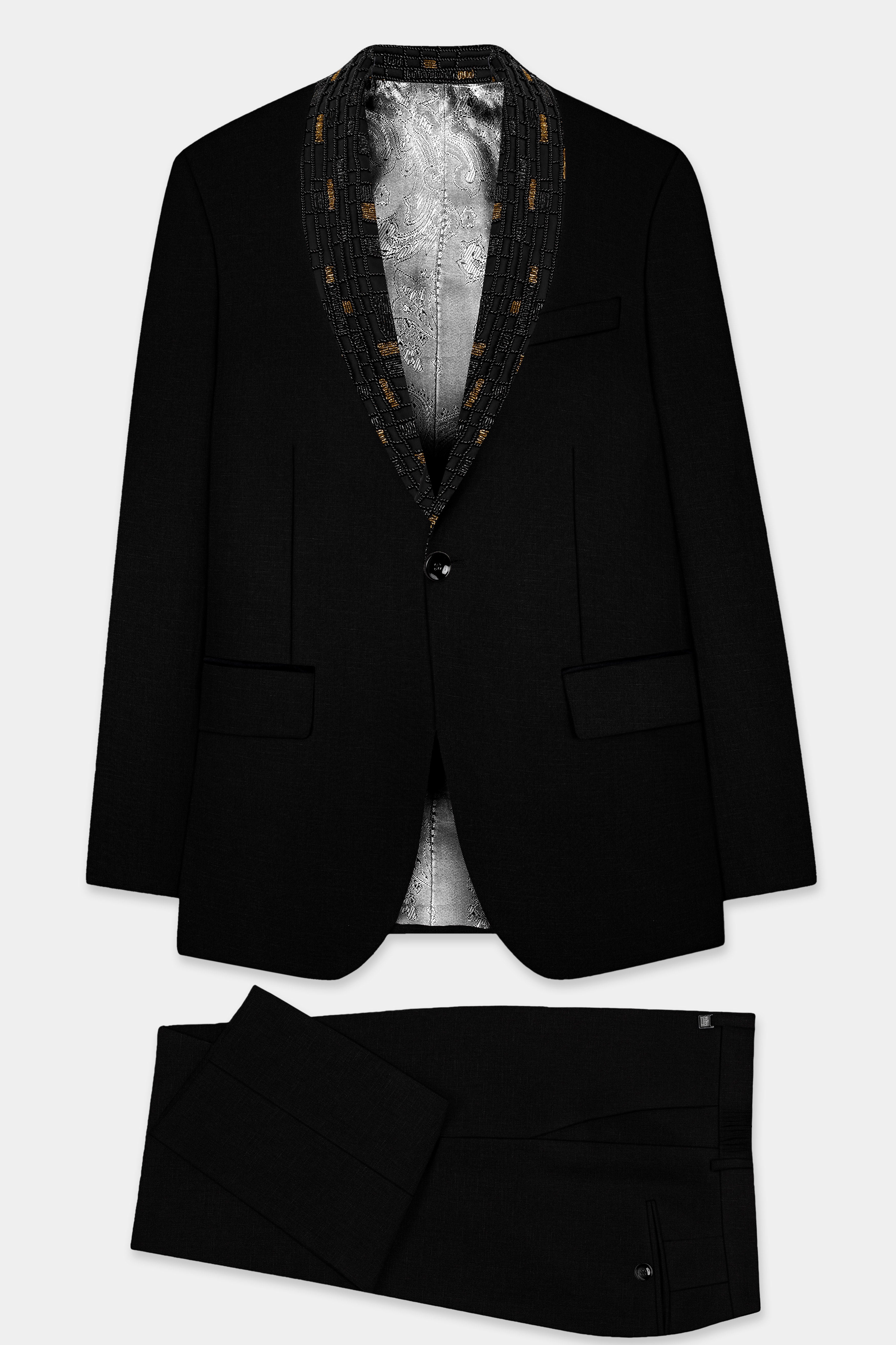 Jade Black Stretchable Wool Rich Tuxedo Designer Suit