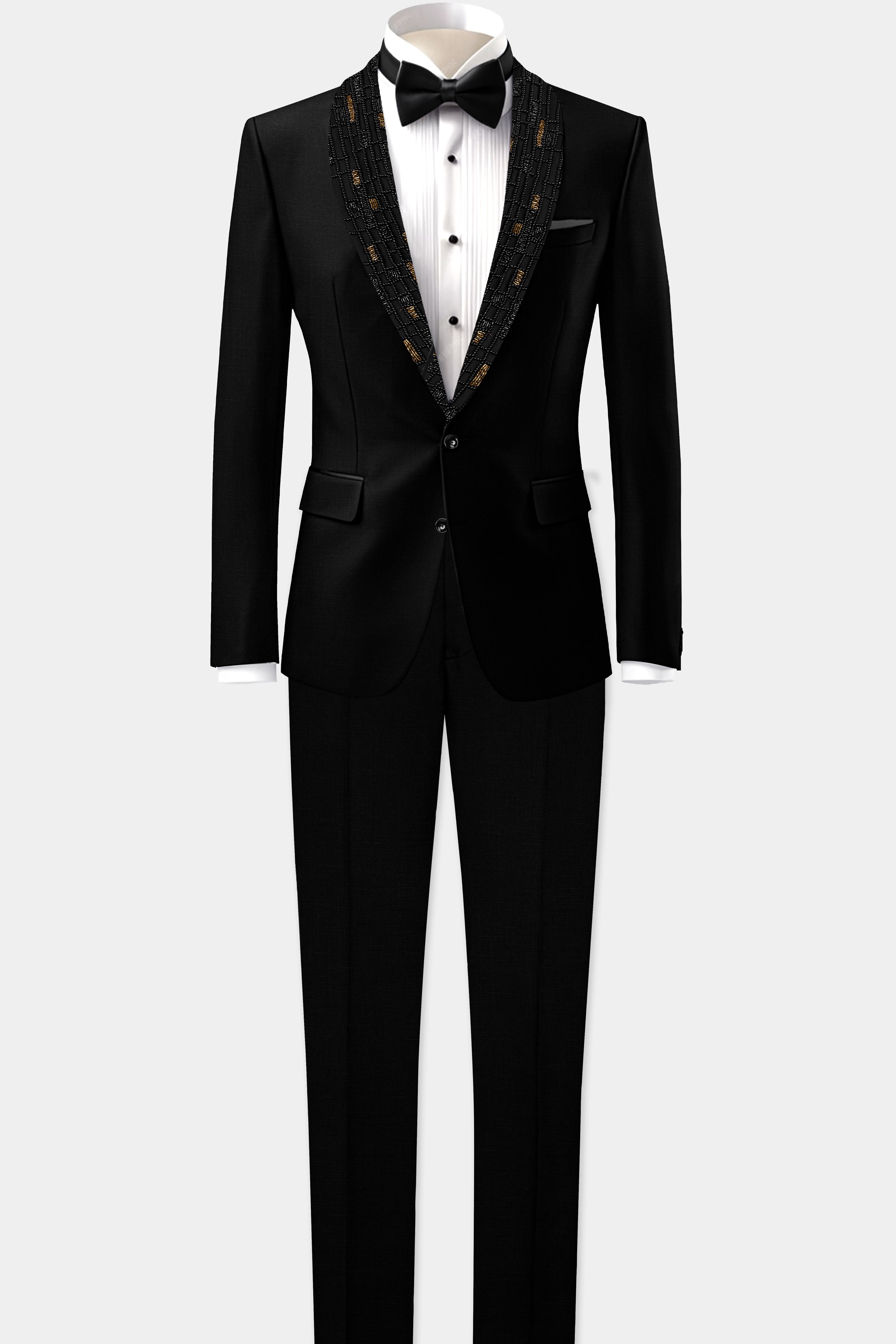 Jade Black Stretchable Wool Rich Tuxedo Designer Suit